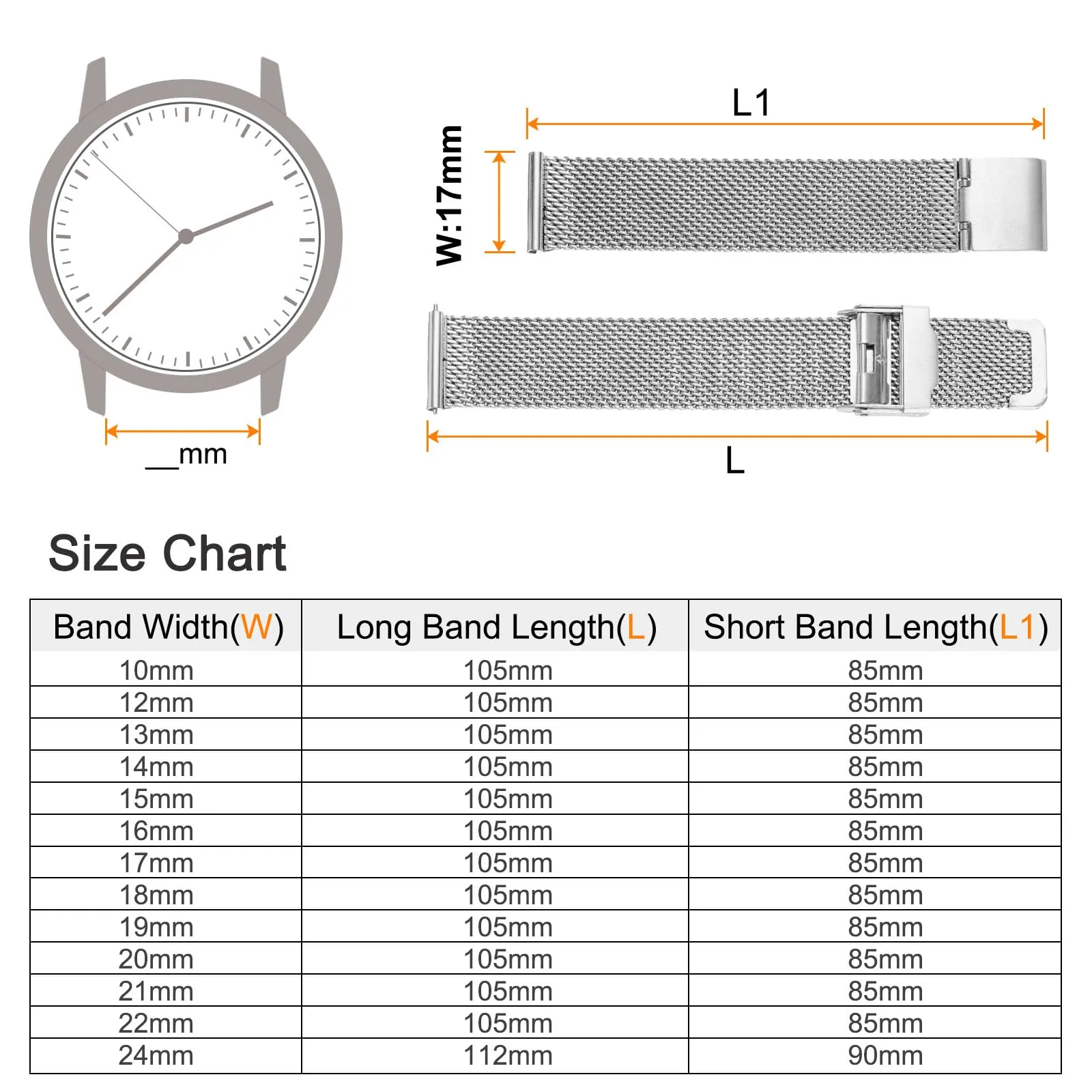 QUARKZMAN 316L Acciaio Inossidabile Maglia Cinturino Orologio 17mm Cinturino Orologio in Metallo Regolabile a Sgancio Rapido per Uomo Donna, Tono Argento - immagine 2