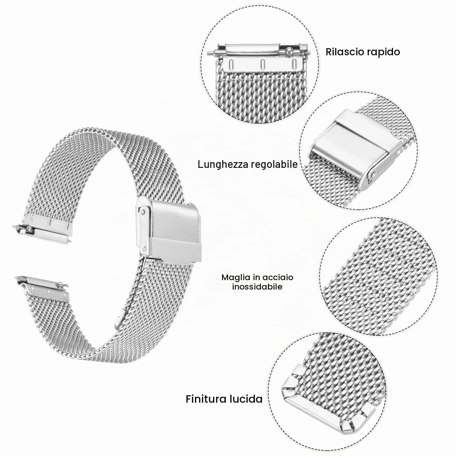 QUARKZMAN 316L Acciaio Inossidabile Maglia Cinturino Orologio 17mm Cinturino Orologio in Metallo Regolabile a Sgancio Rapido per Uomo Donna, Tono Argento - immagine 4