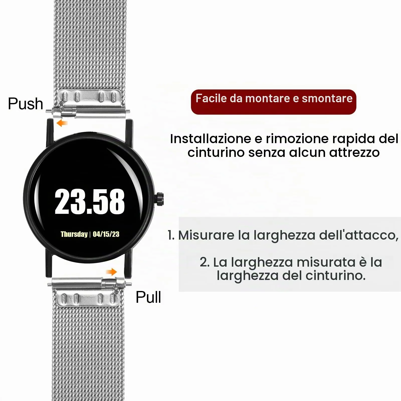 QUARKZMAN 316L Acciaio Inossidabile Maglia Cinturino Orologio 10mm Cinturino Orologio in Metallo Regolabile a Sgancio Rapido per Uomo Donna, Tono Argento - immagine 3