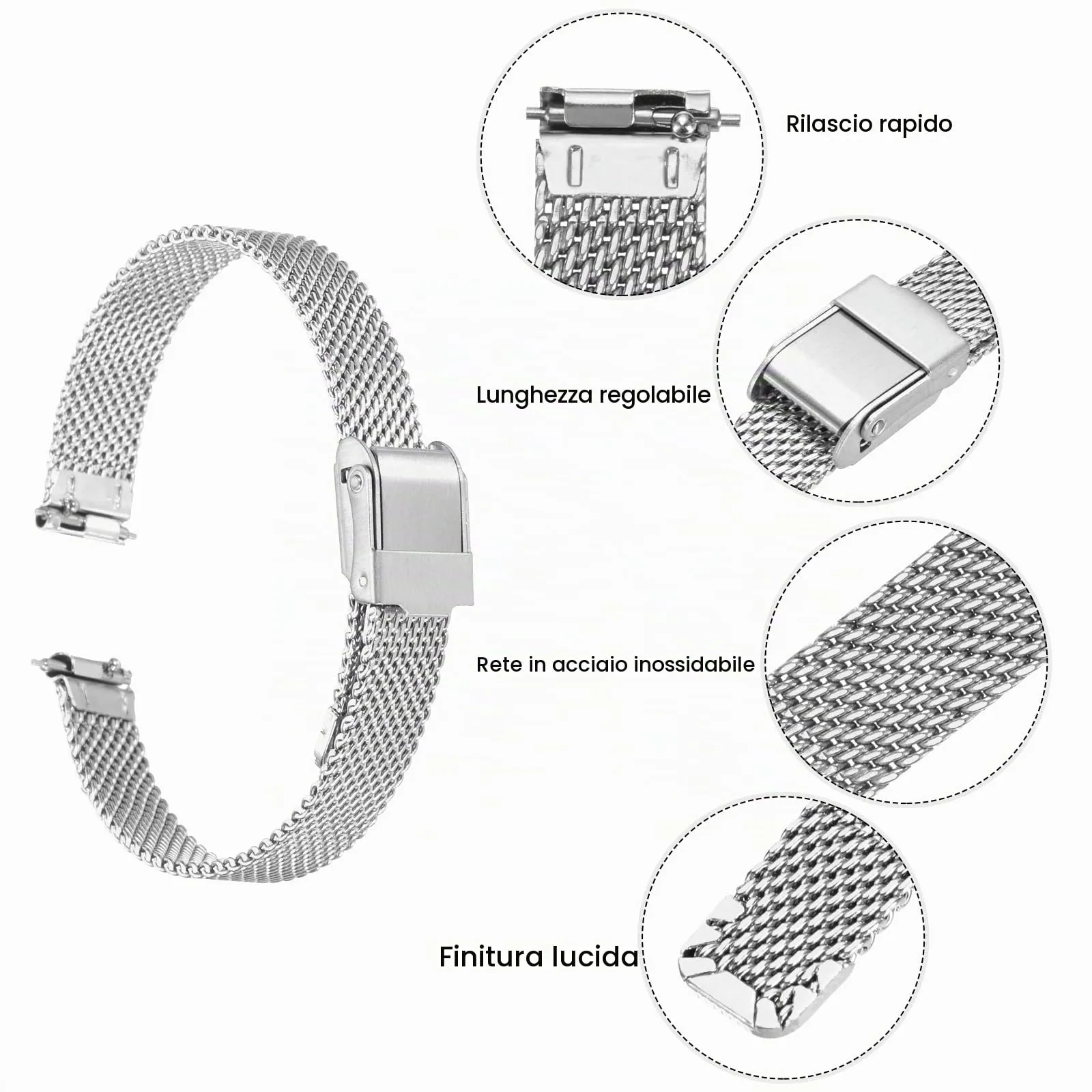 QUARKZMAN 316L Acciaio Inossidabile Maglia Cinturino Orologio 10mm Cinturino Orologio in Metallo Regolabile a Sgancio Rapido per Uomo Donna, Tono Argento - immagine 4