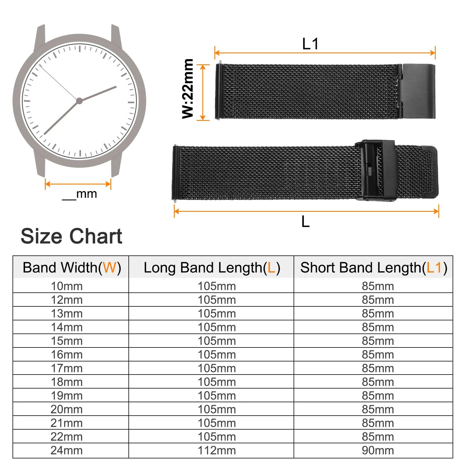 QUARKZMAN 316L Acciaio Inossidabile Maglia Cinturino Orologio 22mm Cinturino Orologio in Metallo Regolabile a Sgancio Rapido per Uomo Donna, Nero - immagine 2