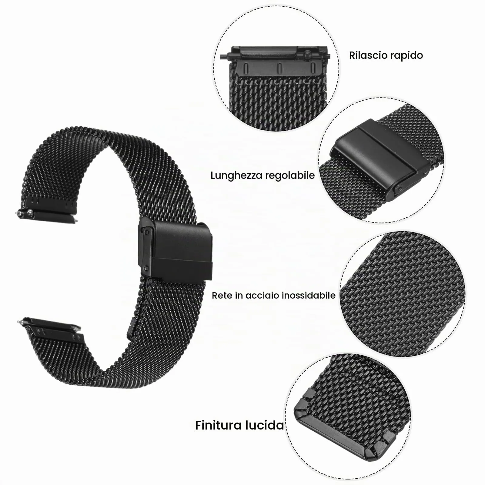 QUARKZMAN 316L Acciaio Inossidabile Maglia Cinturino Orologio 22mm Cinturino Orologio in Metallo Regolabile a Sgancio Rapido per Uomo Donna, Nero - immagine 4