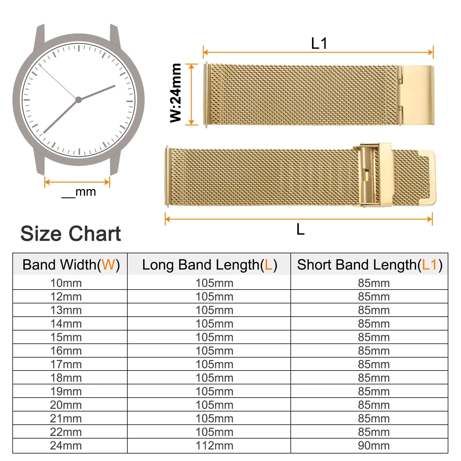 QUARKZMAN 316L Acciaio Inossidabile Maglia Cinturino Orologio 24mm Cinturino Orologio in Metallo Regolabile a Sgancio Rapido per Uomo Donna, Tono Oro - immagine 2