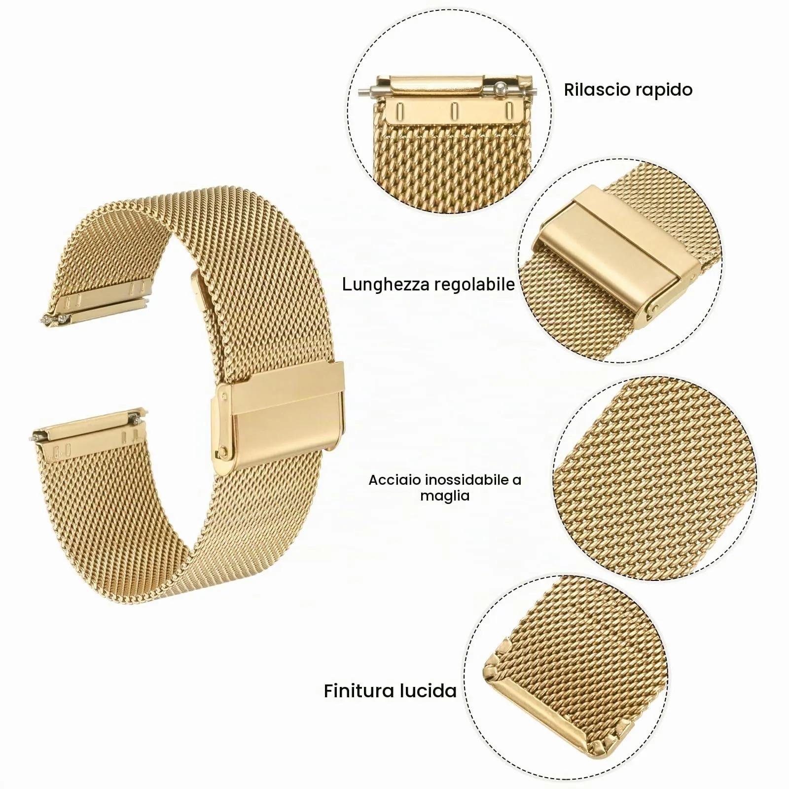 QUARKZMAN 316L Acciaio Inossidabile Maglia Cinturino Orologio 24mm Cinturino Orologio in Metallo Regolabile a Sgancio Rapido per Uomo Donna, Tono Oro - immagine 4