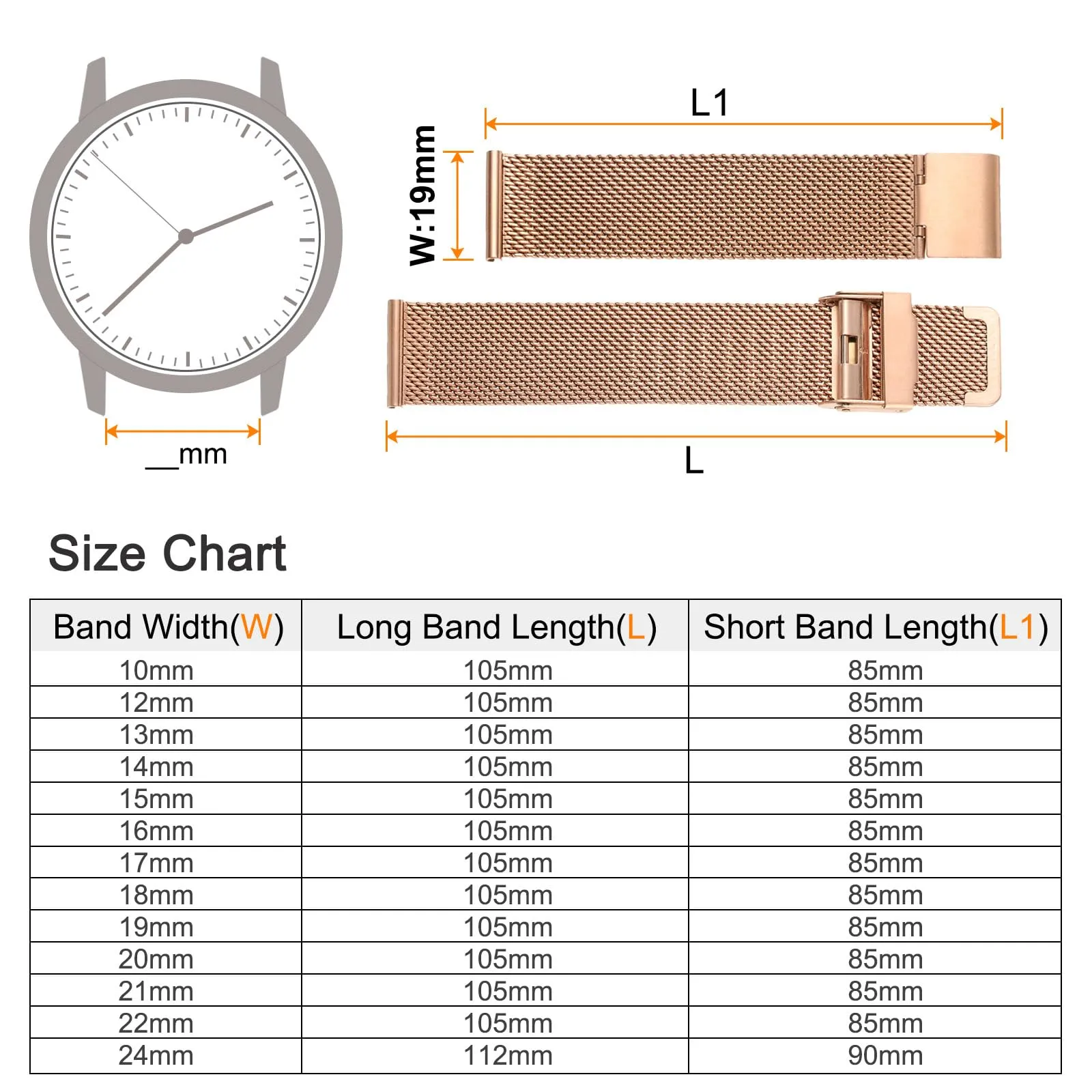 QUARKZMAN 316L Acciaio Inossidabile Maglia Cinturino Orologio 19mm Cinturino Orologio in Metallo Regolabile a Sgancio Rapido per Uomo Donna, Oro Rosa - immagine 2