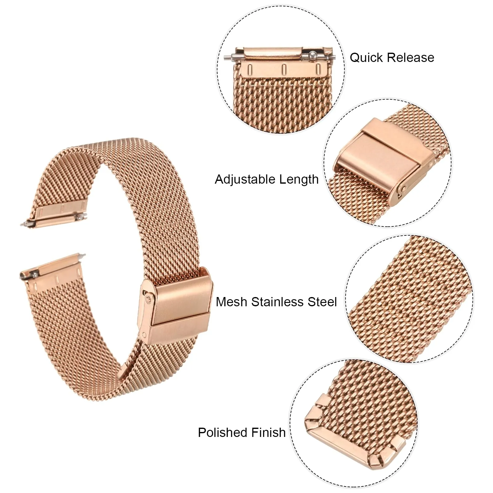 QUARKZMAN 316L Acciaio Inossidabile Maglia Cinturino Orologio 19mm Cinturino Orologio in Metallo Regolabile a Sgancio Rapido per Uomo Donna, Oro Rosa - immagine 4