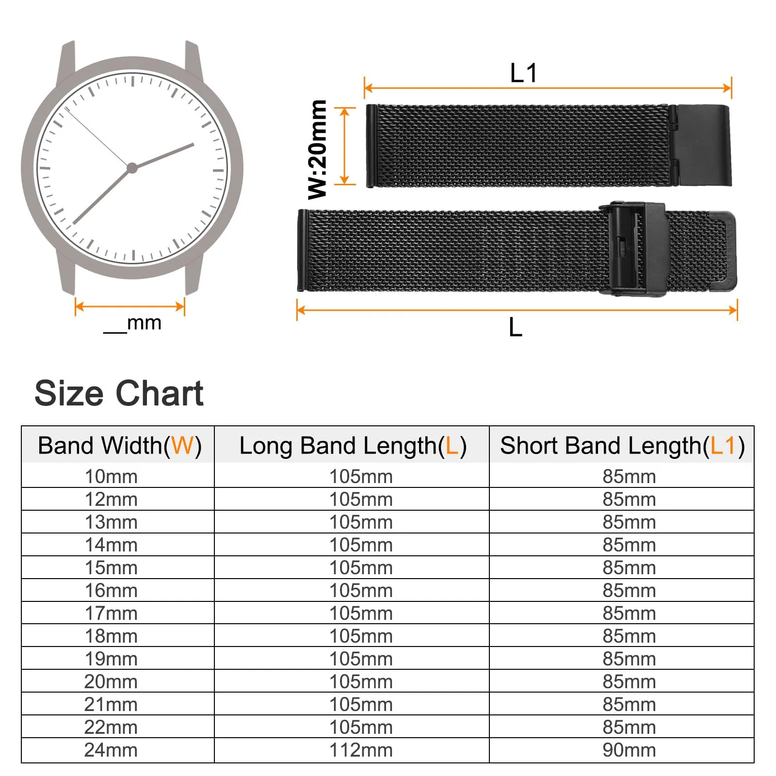 QUARKZMAN 316L Acciaio Inossidabile Maglia Cinturino Orologio 20mm Cinturino Orologio in Metallo Regolabile a Sgancio Rapido per Uomo Donna, Nero - immagine 2