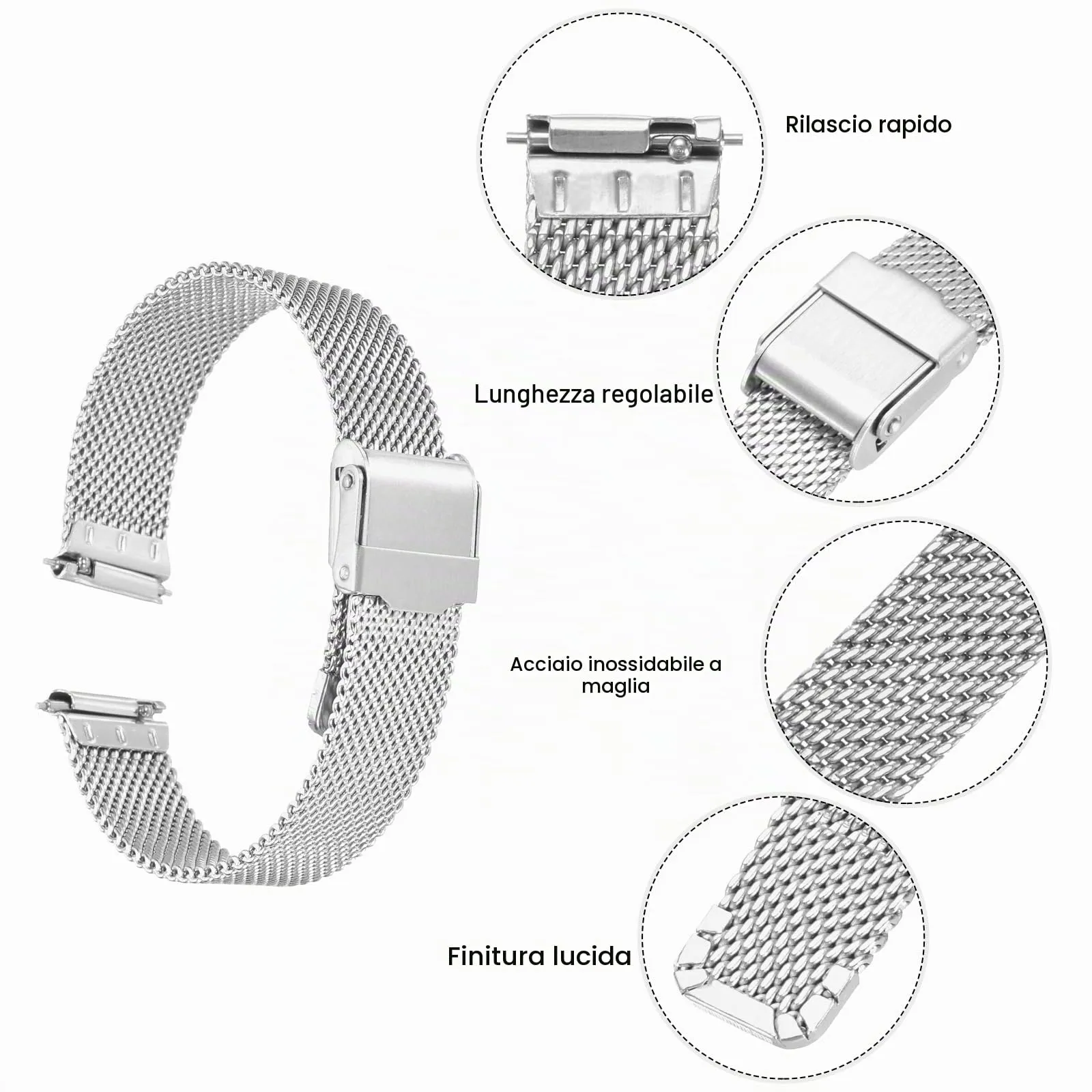 QUARKZMAN 316L Acciaio Inossidabile Maglia Cinturino Orologio 15mm Cinturino Orologio in Metallo Regolabile a Sgancio Rapido per Uomo Donna, Tono Argento - immagine 4
