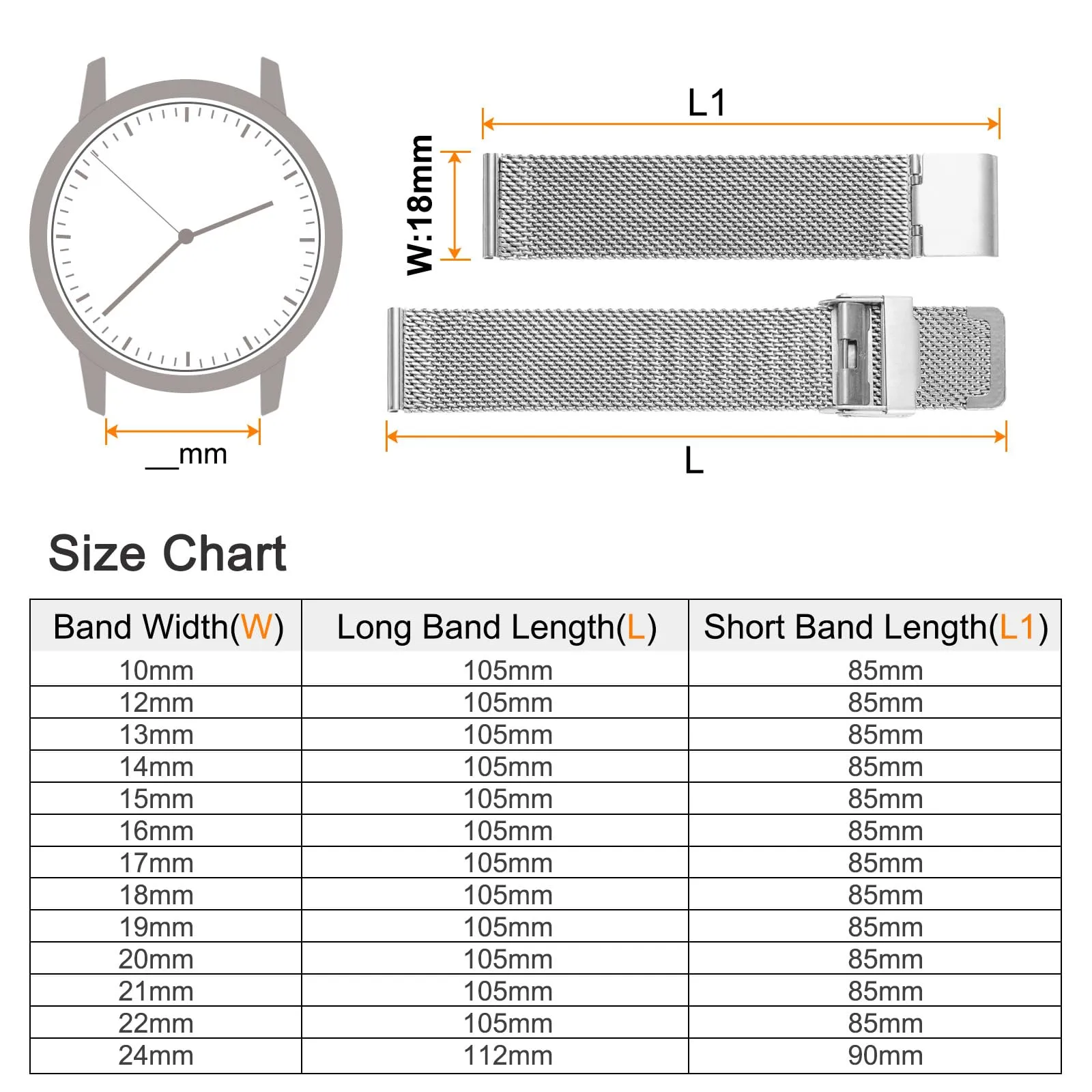 QUARKZMAN 316L Acciaio Inossidabile Maglia Cinturino Orologio 18mm Cinturino Orologio in Metallo Regolabile a Sgancio Rapido per Uomo Donna, Tono Argento - immagine 2