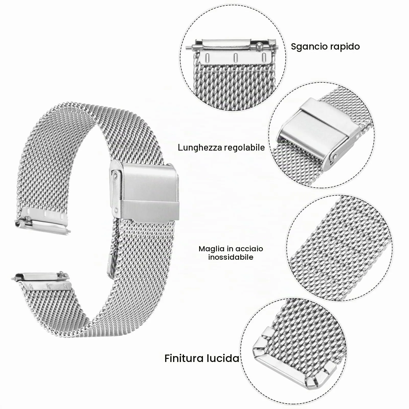 QUARKZMAN 316L Acciaio Inossidabile Maglia Cinturino Orologio 18mm Cinturino Orologio in Metallo Regolabile a Sgancio Rapido per Uomo Donna, Tono Argento - immagine 4