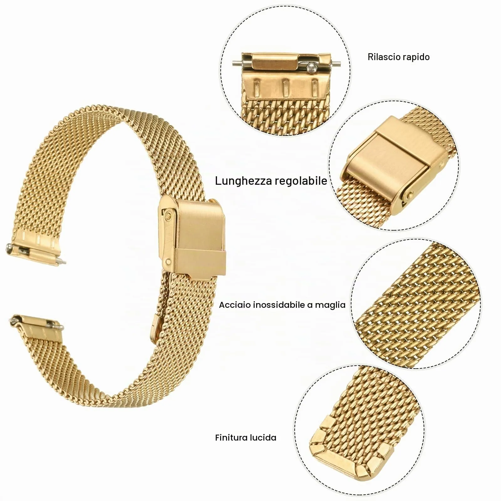 QUARKZMAN 316L Acciaio Inossidabile Maglia Cinturino Orologio 13mm Cinturino Orologio in Metallo Regolabile a Sgancio Rapido per Uomo Donna, Tono Oro - immagine 4