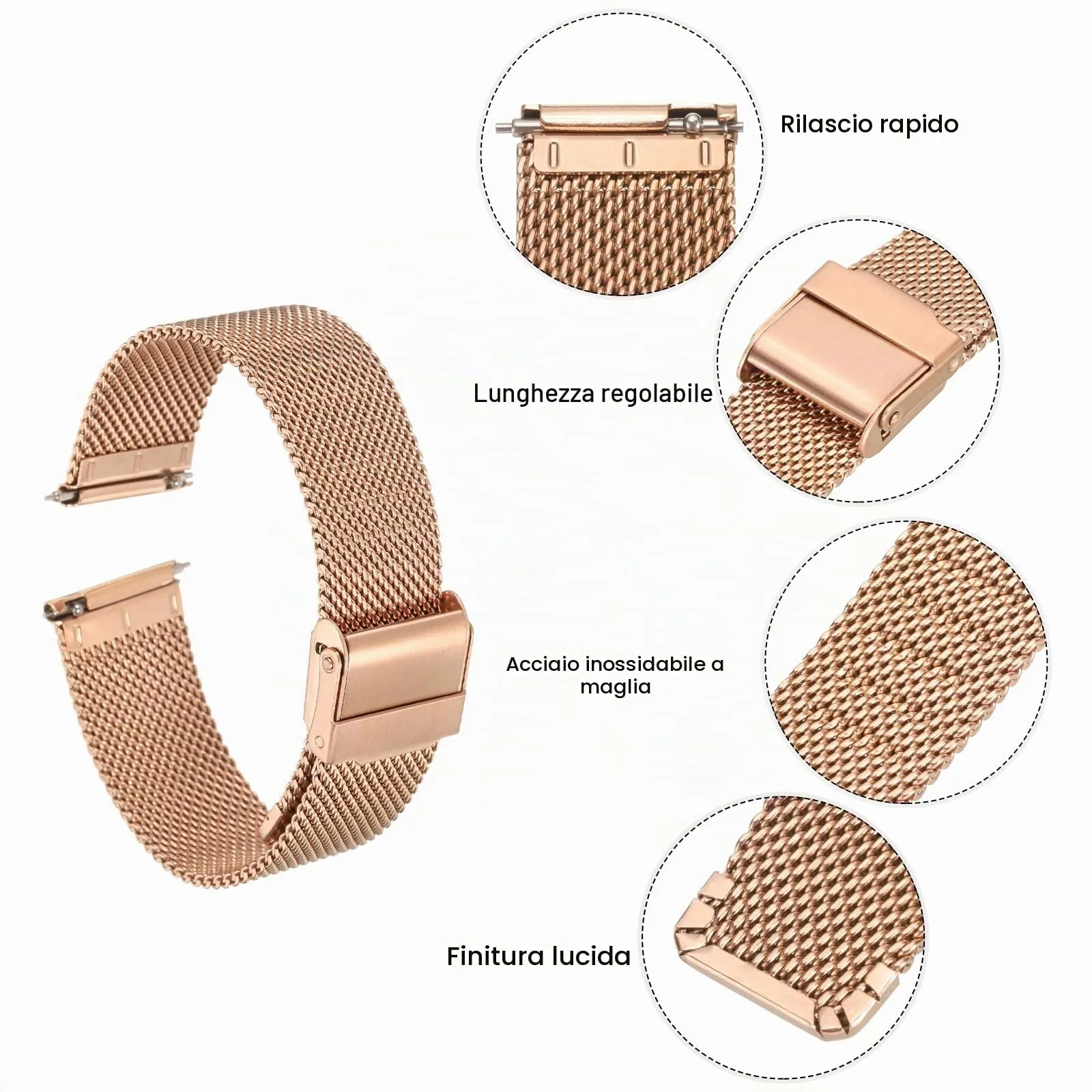 QUARKZMAN 316L Acciaio Inossidabile Maglia Cinturino Orologio 19mm Tono Oro - immagine 4