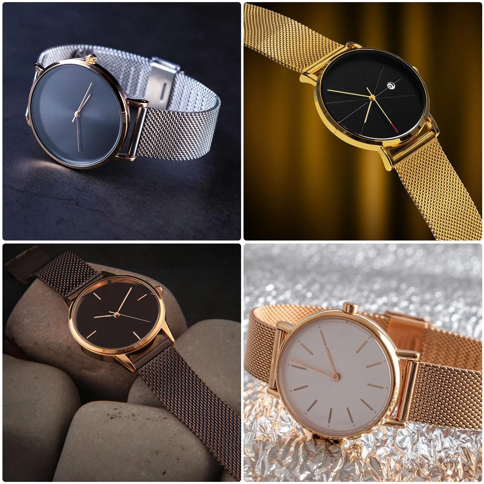 QUARKZMAN 316L Acciaio Inossidabile Maglia Cinturino Orologio 19mm Tono Oro - immagine 6