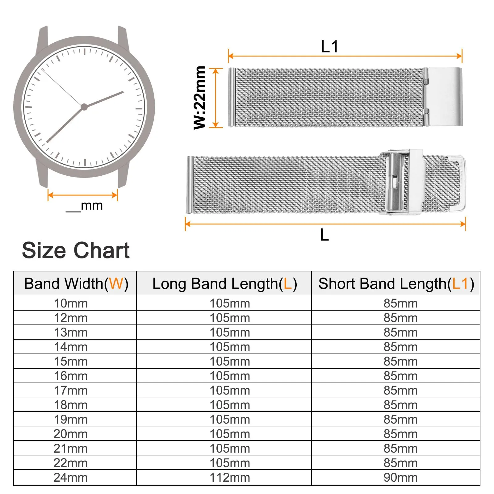QUARKZMAN 316L Acciaio Inossidabile Maglia Cinturino Orologio 22mm Cinturino Orologio in Metallo Regolabile a Sgancio Rapido per Uomo Donna, Tono Argento - immagine 2