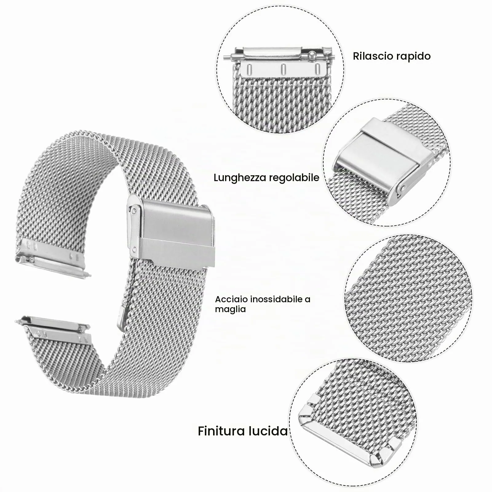 QUARKZMAN 316L Acciaio Inossidabile Maglia Cinturino Orologio 22mm Cinturino Orologio in Metallo Regolabile a Sgancio Rapido per Uomo Donna, Tono Argento - immagine 4