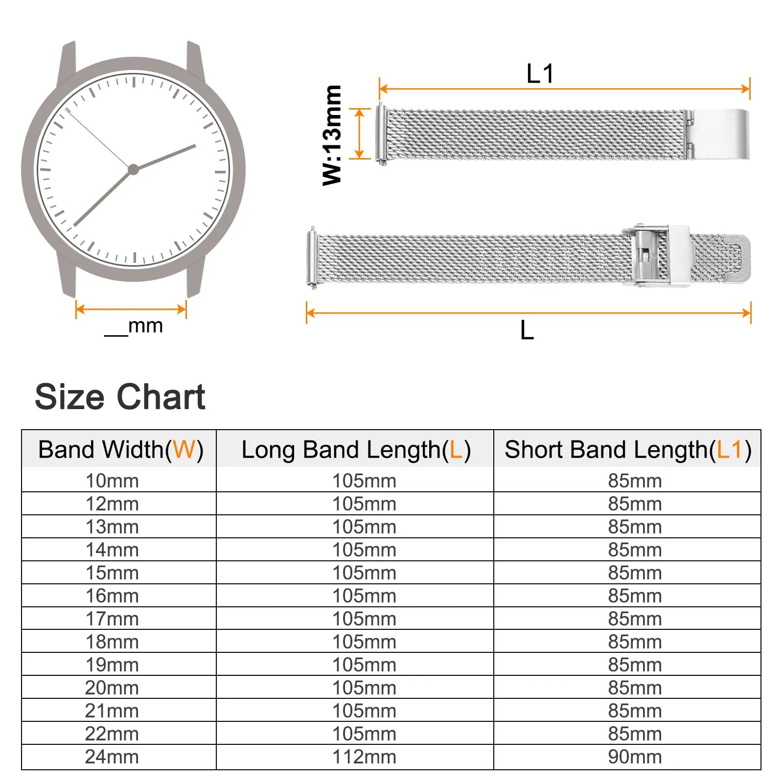 QUARKZMAN 316L Acciaio Inossidabile Maglia Cinturino Orologio 13mm Cinturino Orologio in Metallo Regolabile a Sgancio Rapido per Uomo Donna, Tono Argento - immagine 2