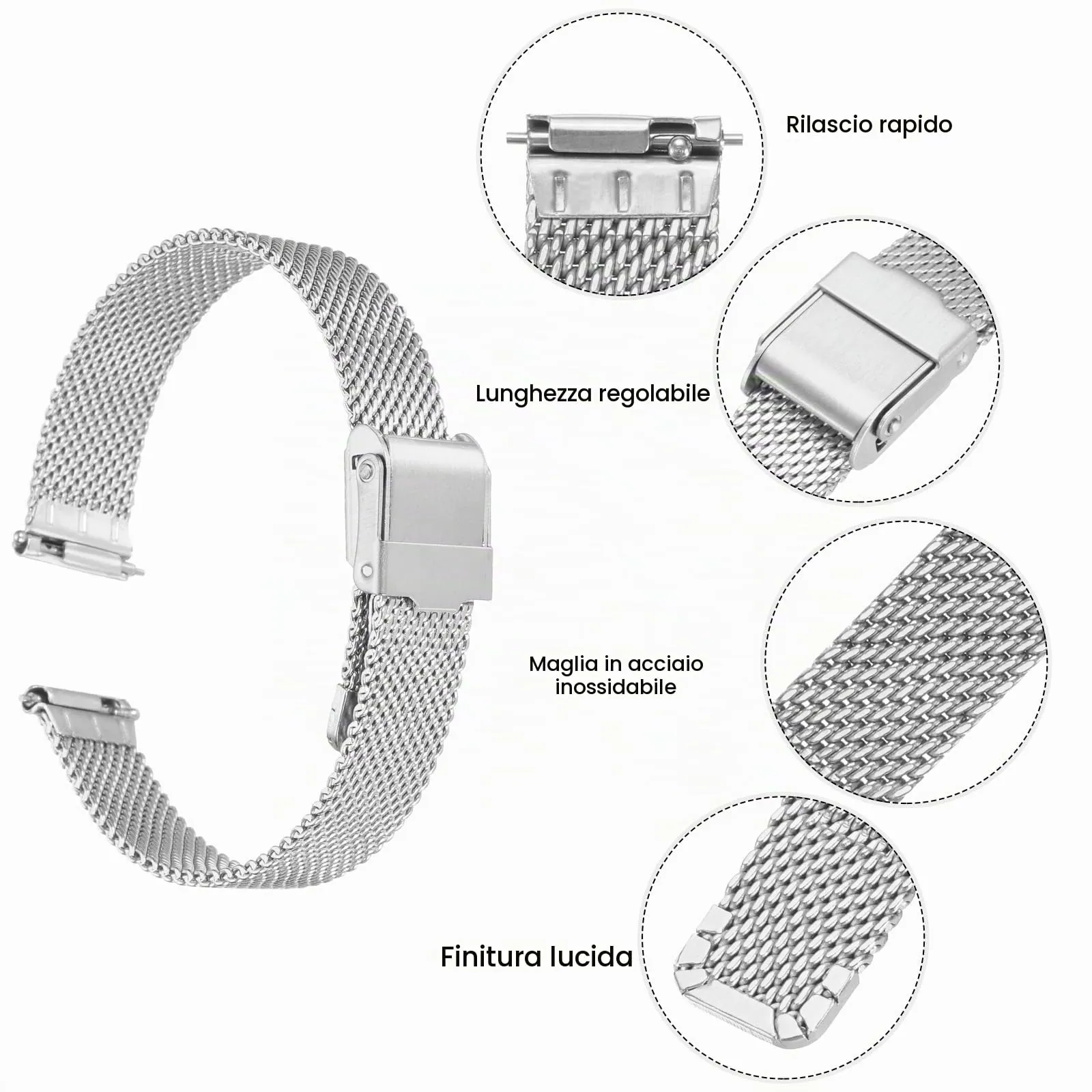 QUARKZMAN 316L Acciaio Inossidabile Maglia Cinturino Orologio 13mm Cinturino Orologio in Metallo Regolabile a Sgancio Rapido per Uomo Donna, Tono Argento - immagine 4
