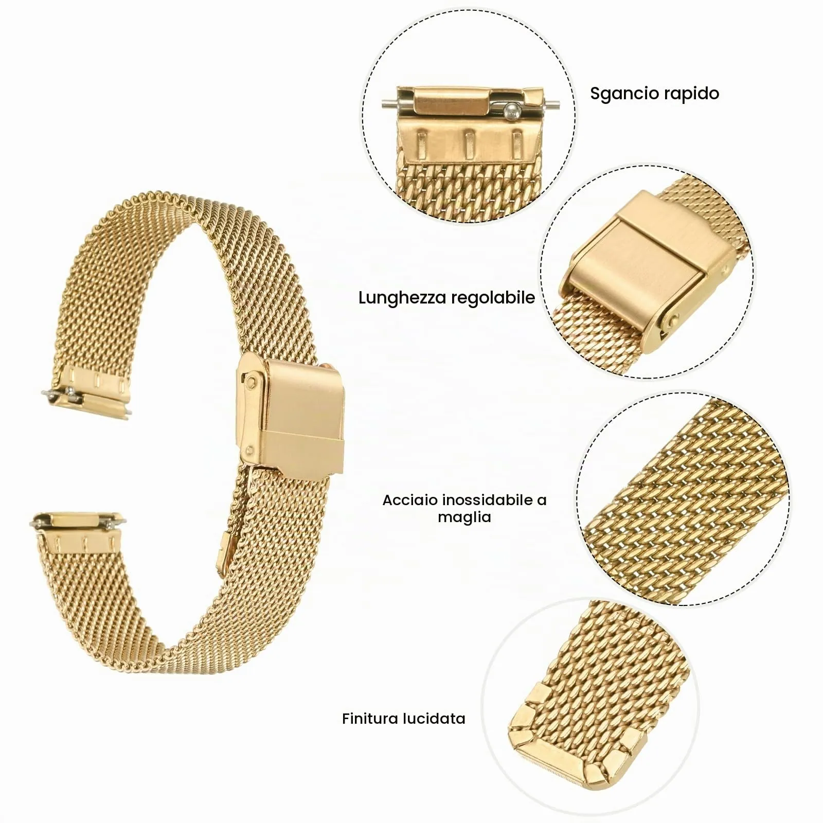 QUARKZMAN 316L Acciaio Inossidabile Maglia Cinturino Orologio 14mm Cinturino Orologio in Metallo Regolabile a Sgancio Rapido per Uomo Donna, Tono Oro - immagine 4