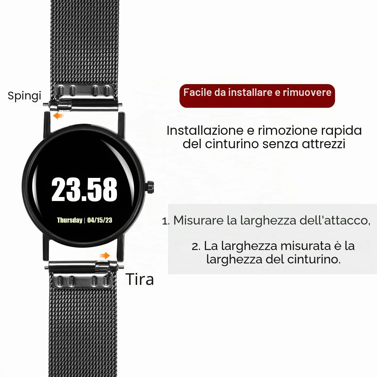 QUARKZMAN 316L Acciaio Inossidabile Maglia Cinturino Orologio 16mm Cinturino Orologio in Metallo Regolabile a Sgancio Rapido per Uomo Donna, Nero - immagine 3