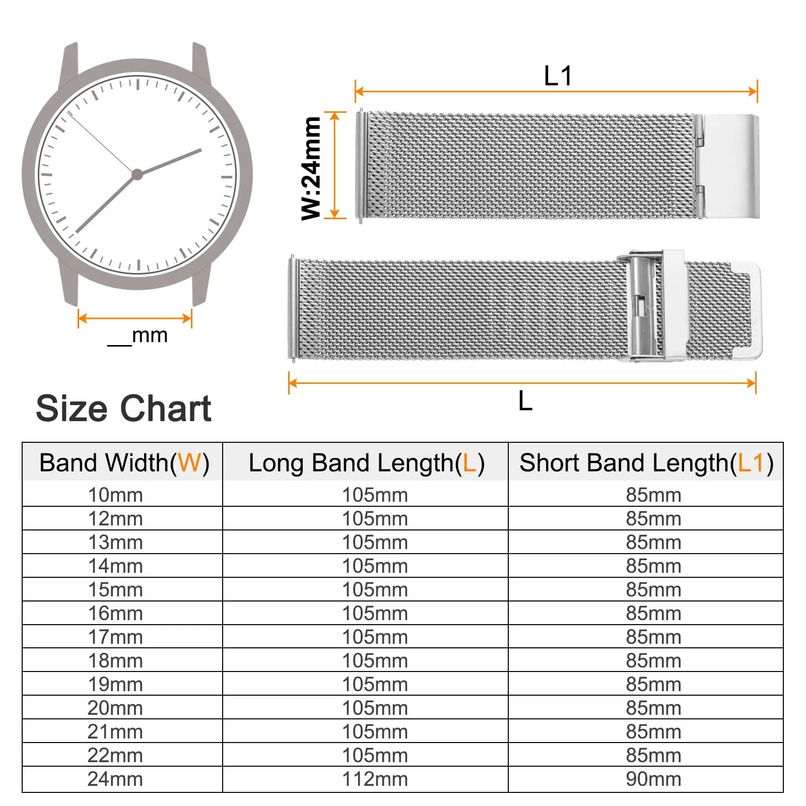 QUARKZMAN 316L Acciaio Inossidabile Maglia Cinturino Orologio 24mm Cinturino Orologio in Metallo Regolabile a Sgancio Rapido per Uomo Donna, Tono Argento - immagine 2