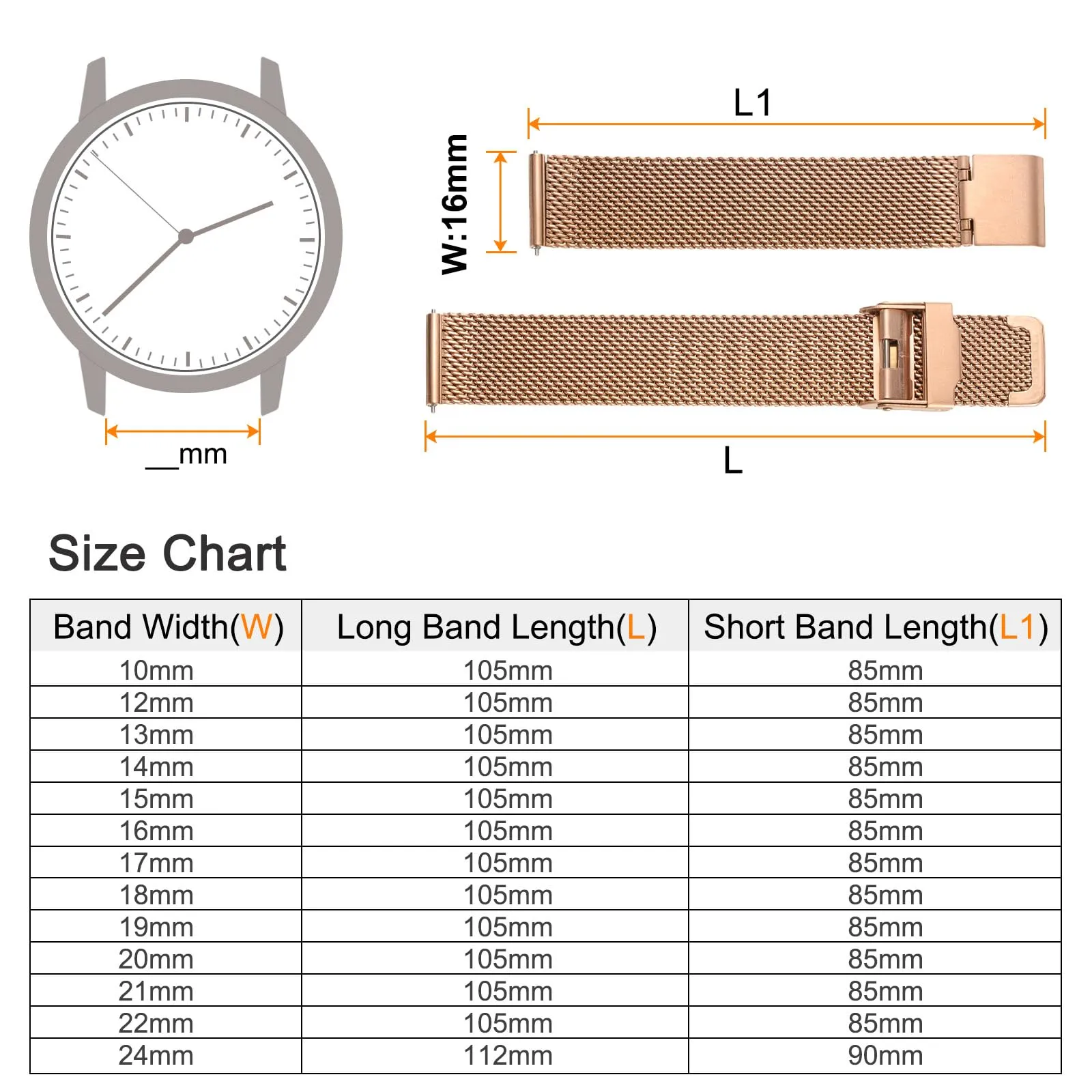 QUARKZMAN 316L Acciaio Inossidabile Maglia Cinturino Orologio 16mm Cinturino Orologio in Metallo Regolabile a Sgancio Rapido per Uomo Donna, Oro Rosa - immagine 2