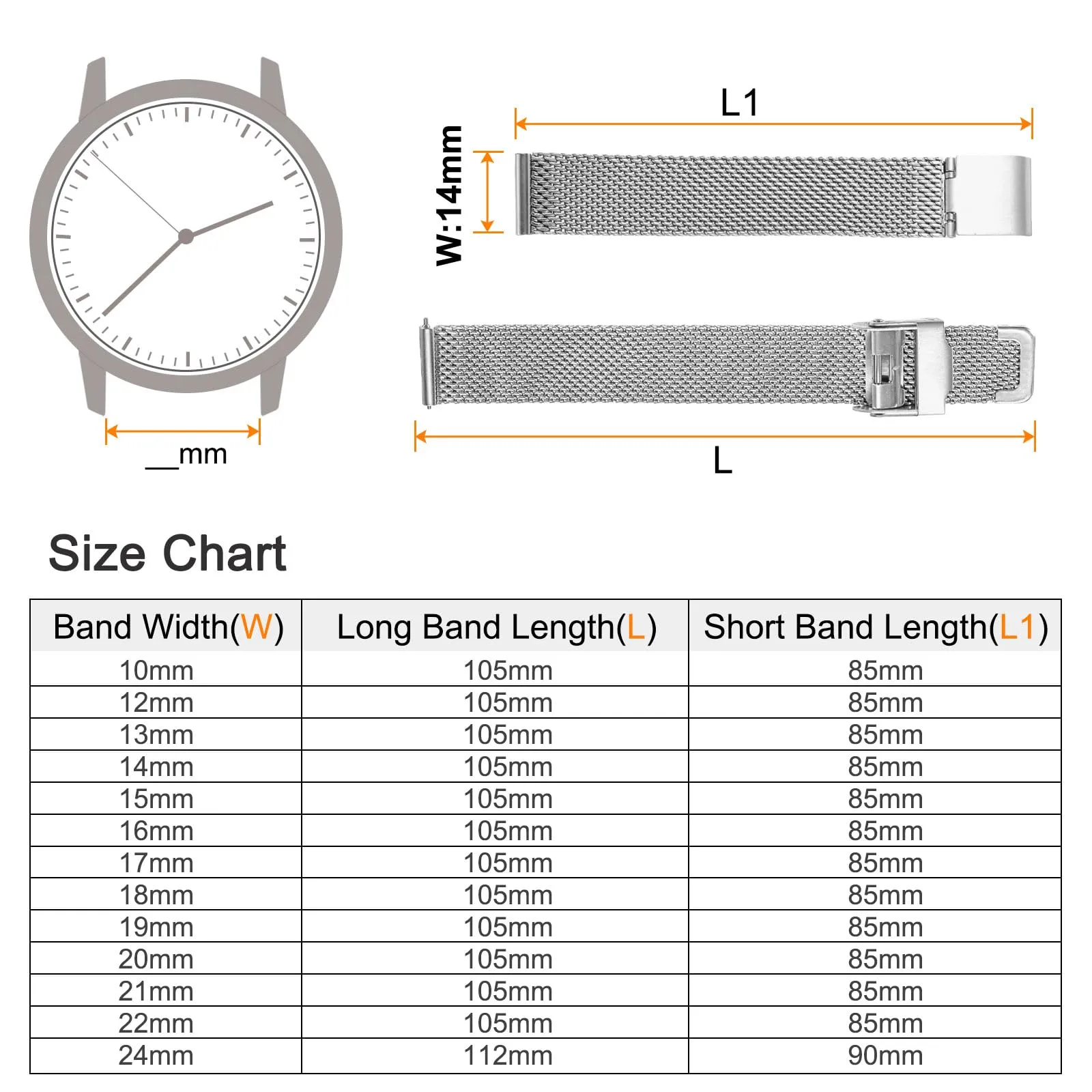 QUARKZMAN 316L Acciaio Inossidabile Maglia Cinturino Orologio 14mm Cinturino Orologio in Metallo Regolabile a Sgancio Rapido per Uomo Donna, Tono Argento - immagine 2