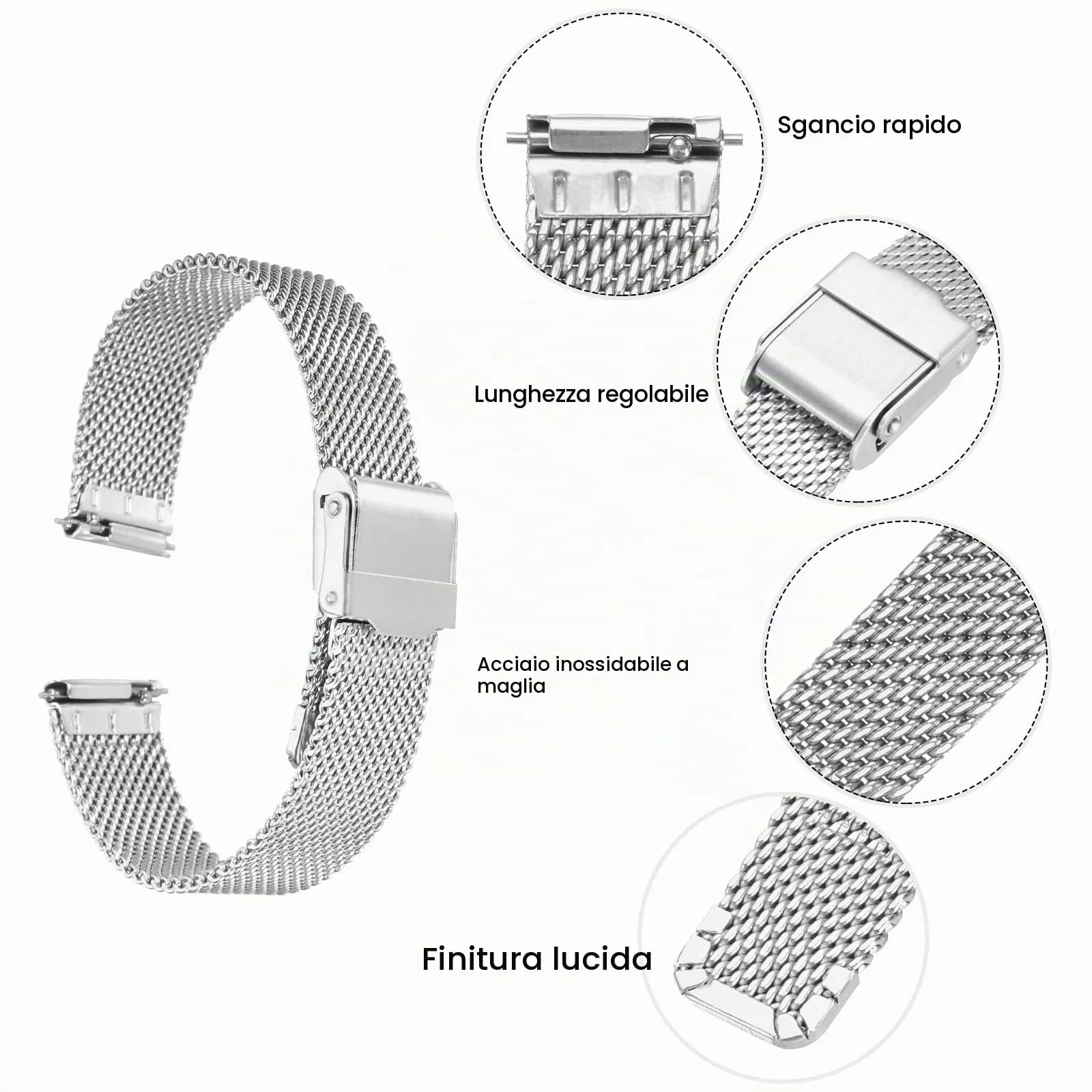 QUARKZMAN 316L Acciaio Inossidabile Maglia Cinturino Orologio 14mm Cinturino Orologio in Metallo Regolabile a Sgancio Rapido per Uomo Donna, Tono Argento - immagine 4