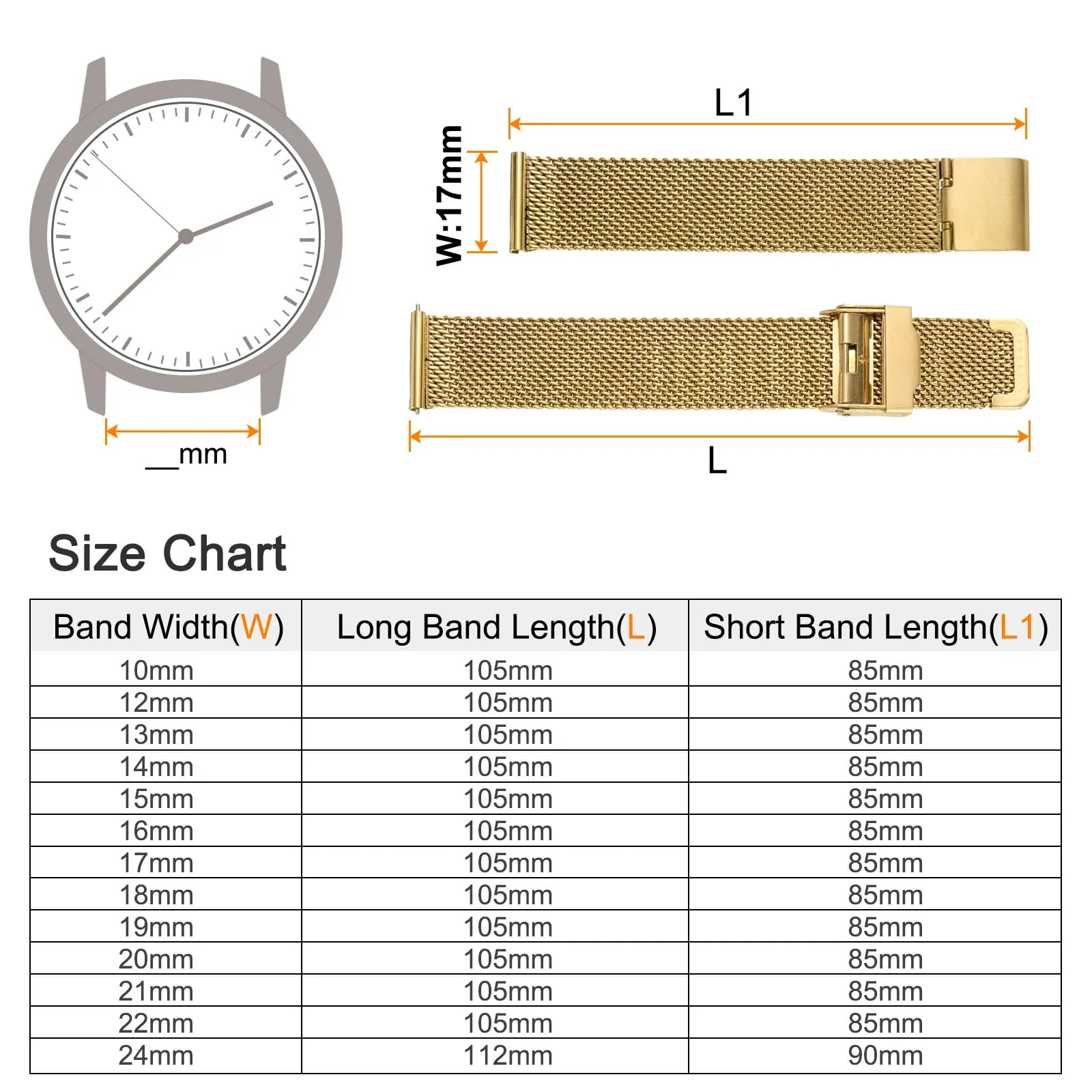 QUARKZMAN 316L Acciaio Inossidabile Maglia Cinturino Orologio 17mm Cinturino Orologio in Metallo Regolabile a Sgancio Rapido per Uomo Donna, Tono Oro - immagine 2