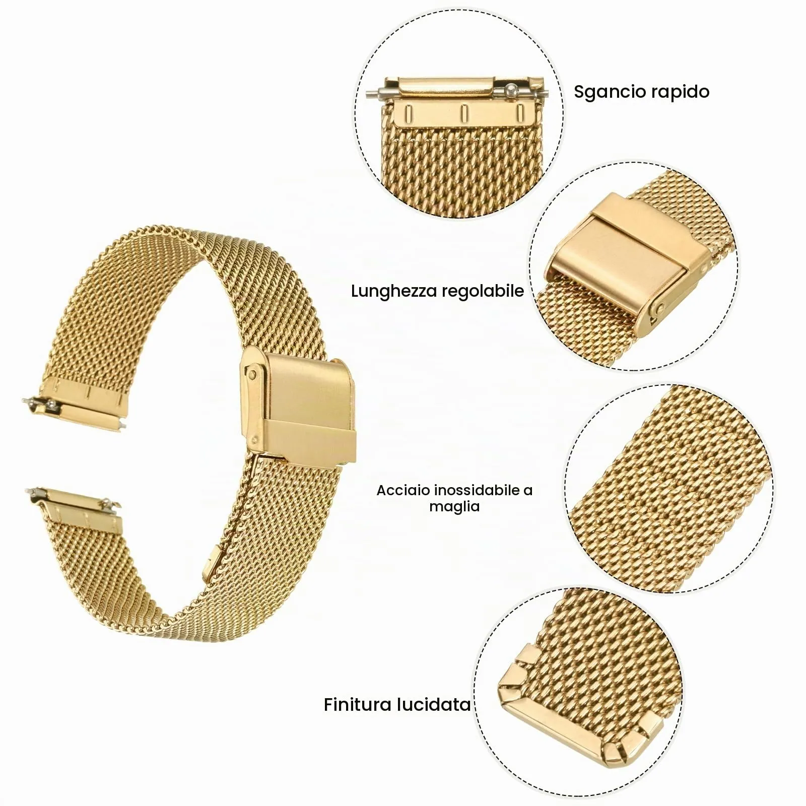 QUARKZMAN 316L Acciaio Inossidabile Maglia Cinturino Orologio 17mm Cinturino Orologio in Metallo Regolabile a Sgancio Rapido per Uomo Donna, Tono Oro - immagine 4
