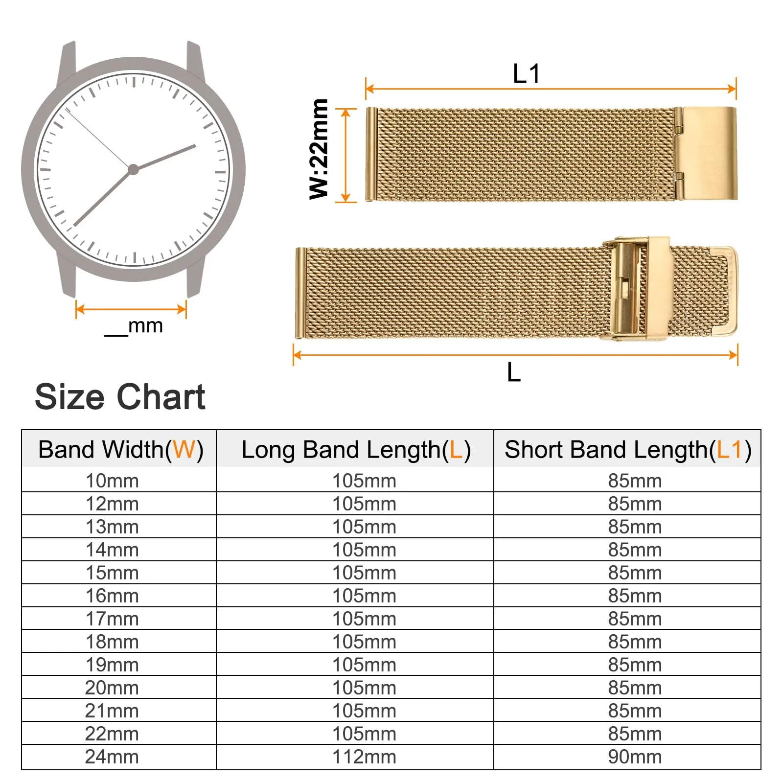 QUARKZMAN 316L Acciaio Inossidabile Maglia Cinturino Orologio 22mm Cinturino Orologio in Metallo Regolabile a Sgancio Rapido per Uomo Donna, Tono Oro - immagine 2