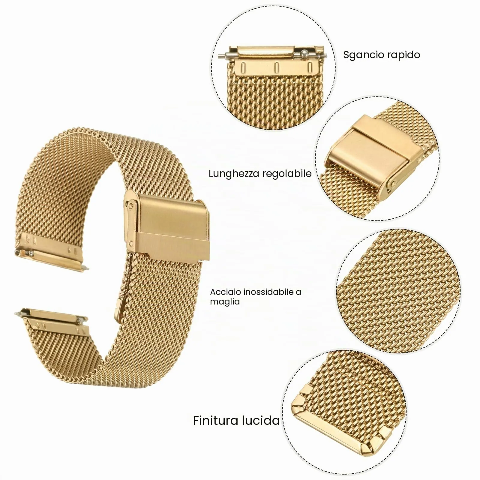 QUARKZMAN 316L Acciaio Inossidabile Maglia Cinturino Orologio 22mm Cinturino Orologio in Metallo Regolabile a Sgancio Rapido per Uomo Donna, Tono Oro - immagine 4