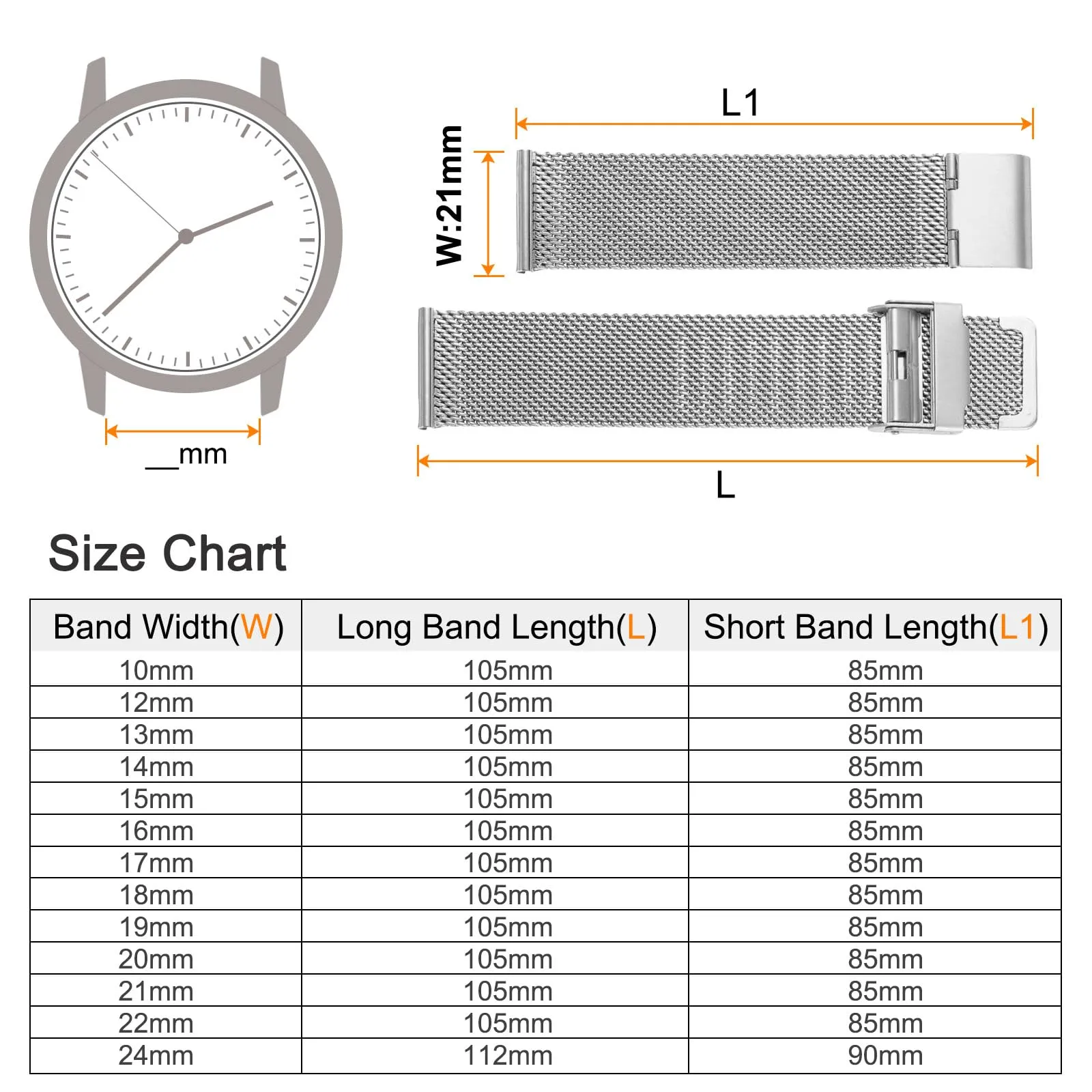 QUARKZMAN 316L Acciaio Inossidabile Maglia Cinturino Orologio 21mm Cinturino Orologio in Metallo Regolabile a Sgancio Rapido per Uomo Donna, Tono Argento - immagine 2