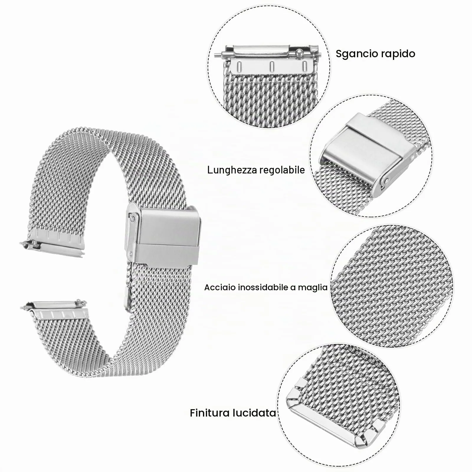 QUARKZMAN 316L Acciaio Inossidabile Maglia Cinturino Orologio 21mm Cinturino Orologio in Metallo Regolabile a Sgancio Rapido per Uomo Donna, Tono Argento - immagine 4