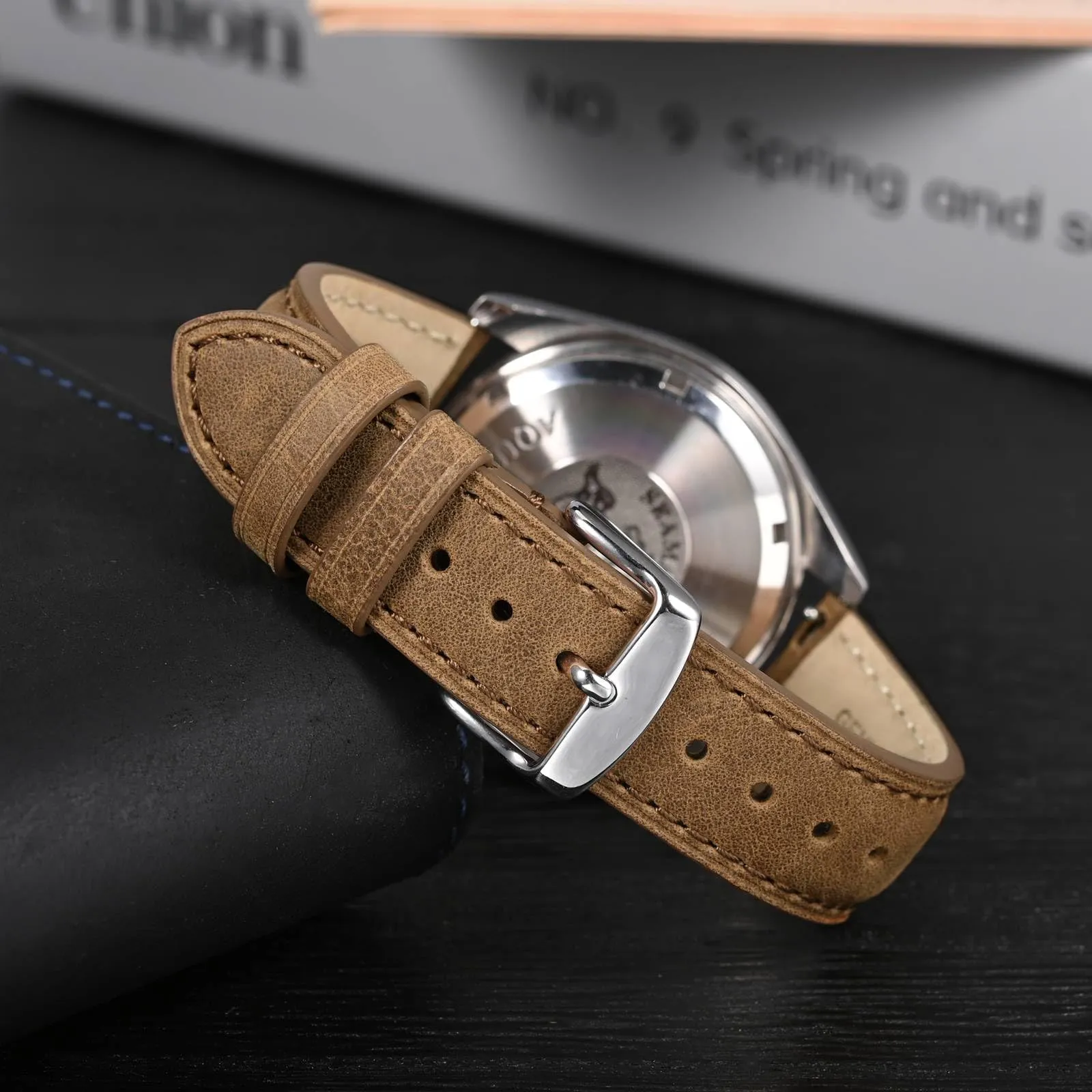 Anbeer Cinturini per orologi in vera pelle a sgancio rapido, cinturini per orologi in pelle di cavallo pazzo per uomini e donne, larghezza della banda 18mm, Fibbia in argento - immagine 2