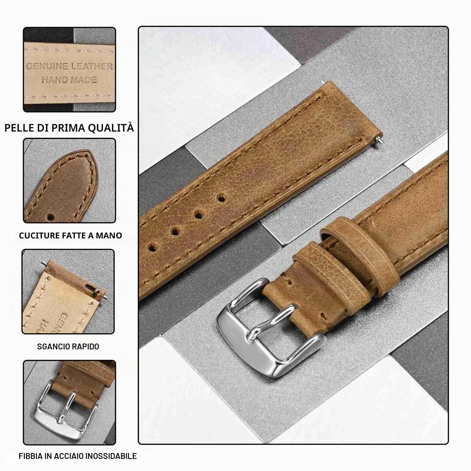 Anbeer Cinturini per orologi in vera pelle a sgancio rapido, cinturini per orologi in pelle di cavallo pazzo per uomini e donne, larghezza della banda 18mm, Fibbia in argento - immagine 3