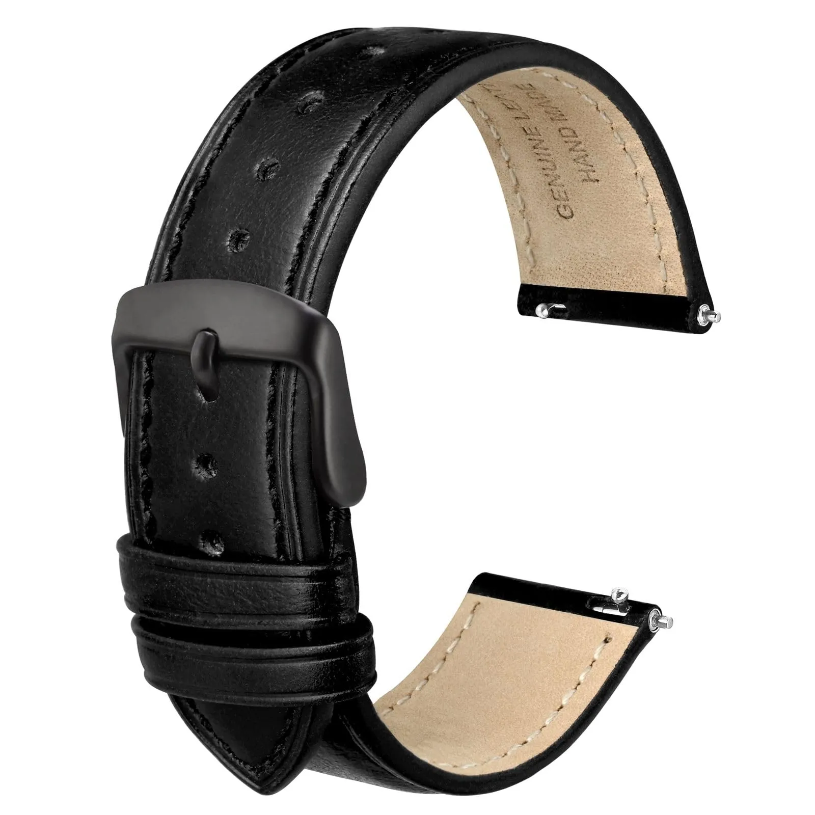 Anbeer Cinturini per orologi in vera pelle a sgancio rapido, cinturini per orologi in pelle di cavallo pazzo per uomini e donne, larghezza della banda 20mm, Fibbia nera - immagine 1