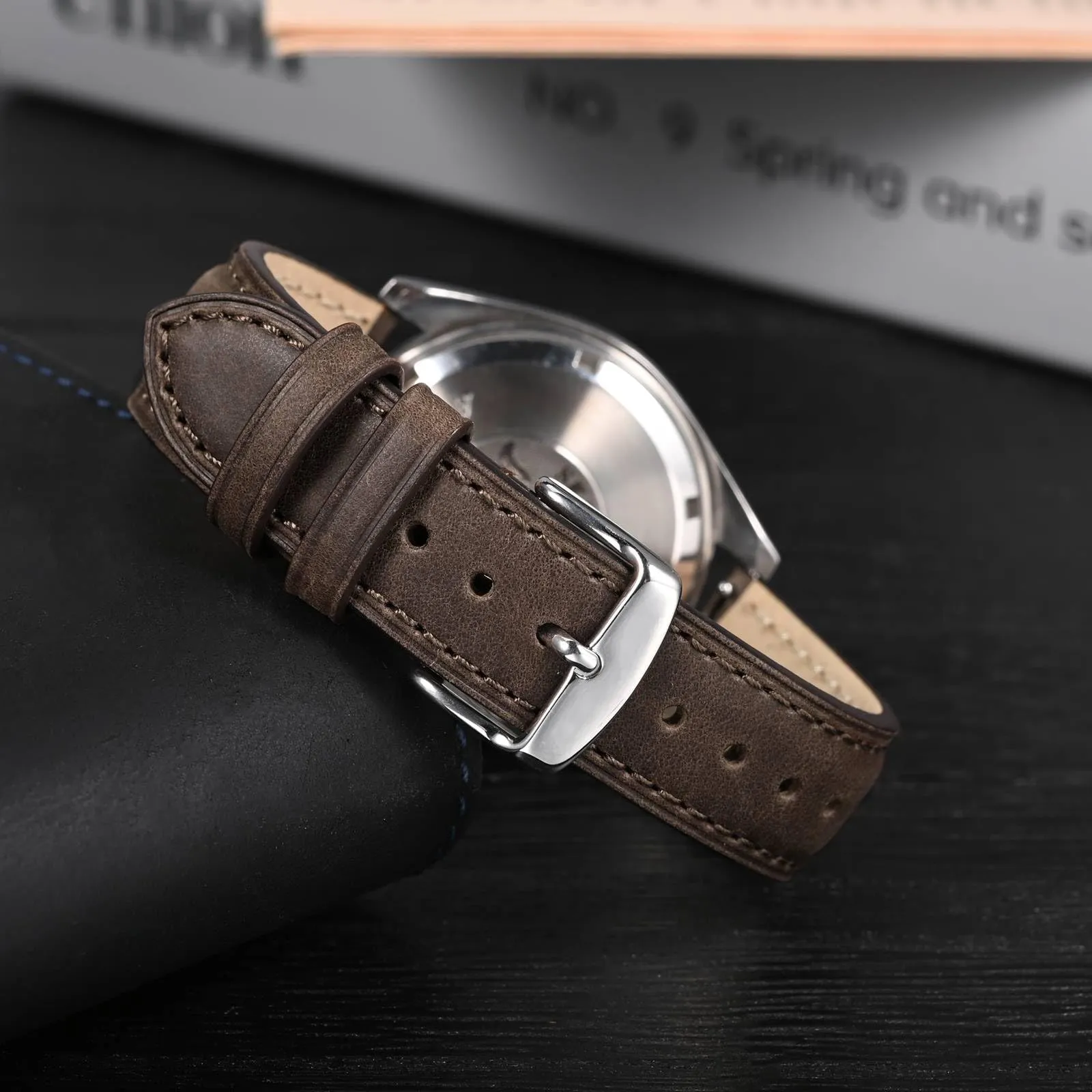 Anbeer Cinturini per orologi in vera pelle a sgancio rapido, cinturini per orologi in pelle di cavallo pazzo per uomini e donne, larghezza della banda 22mm, Fibbia in argento - immagine 2