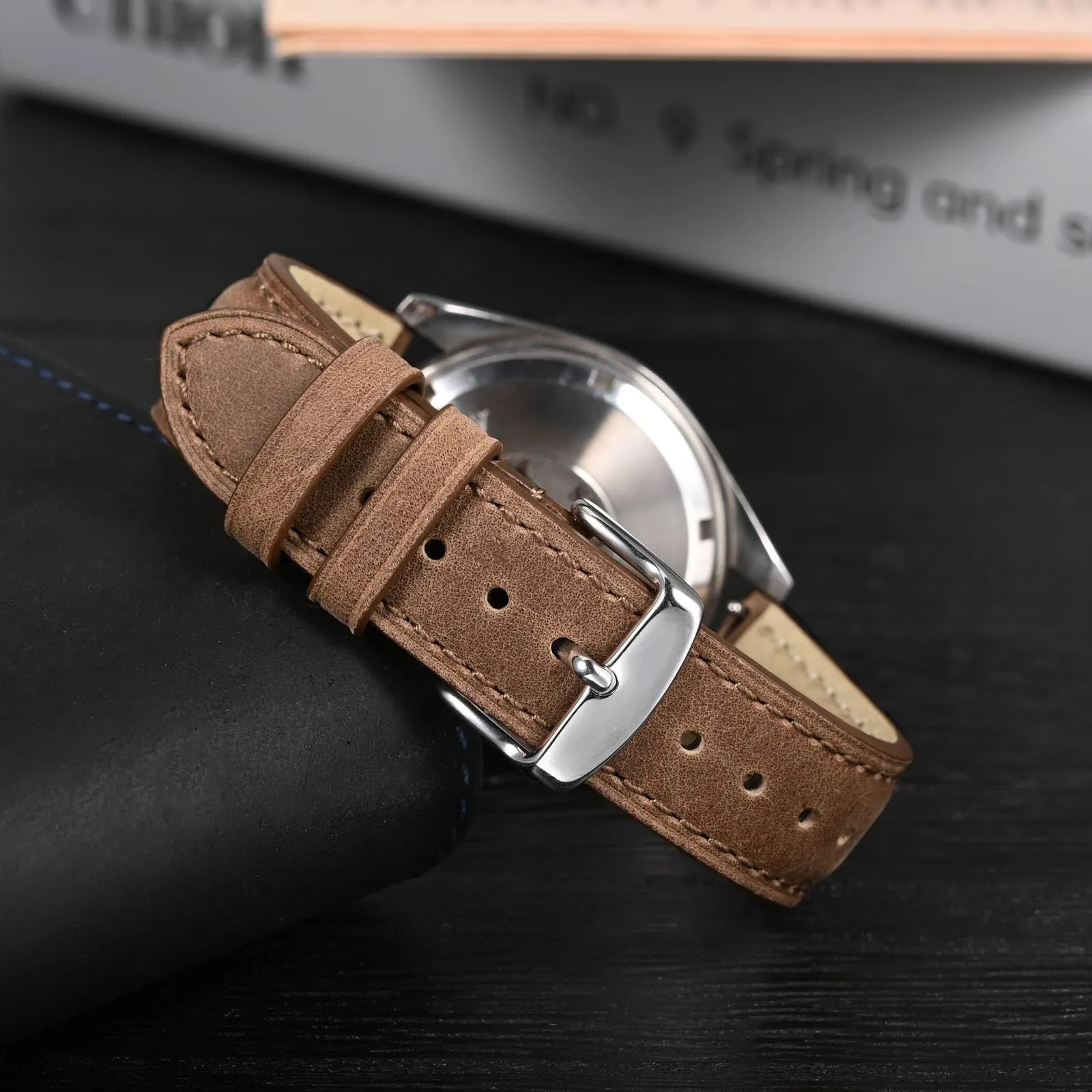 Anbeer Cinturini per orologi in vera pelle a sgancio rapido, cinturini per orologi in pelle di cavallo pazzo per uomini e donne, larghezza della banda 18mm, Fibbia in argento - immagine 2