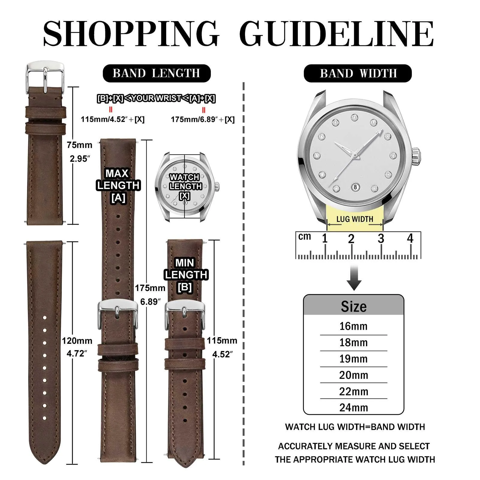 Anbeer Cinturini per orologi in vera pelle a sgancio rapido, cinturini per orologi in pelle di cavallo pazzo per uomini e donne, larghezza della banda 20mm, Fibbia in argento - immagine 4