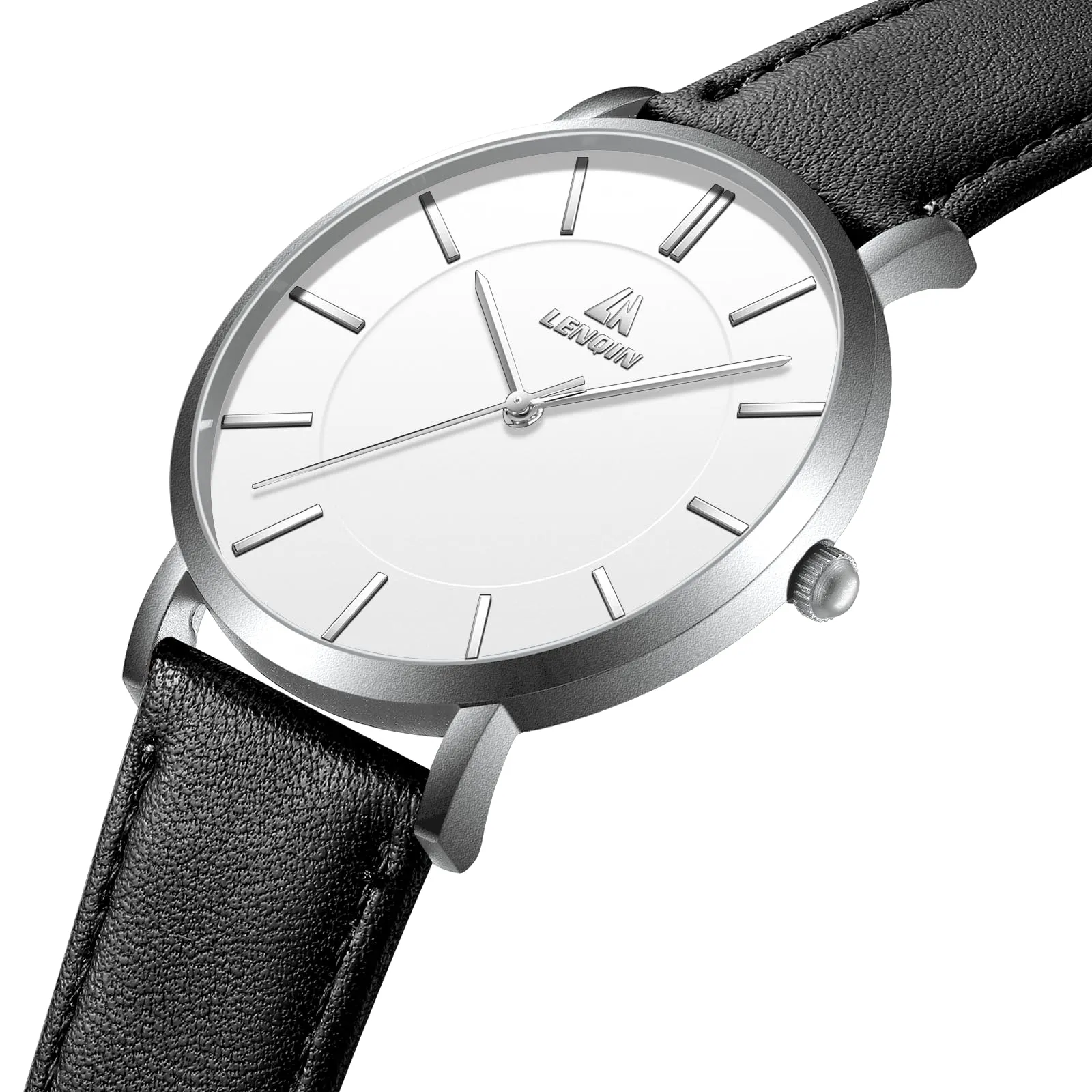 LN LENQIN Orologio Uomo Elegante e Minimalista Cinturino in Vera Pelle Quadrante Sottile Impermeabile Design Classico - immagine 3