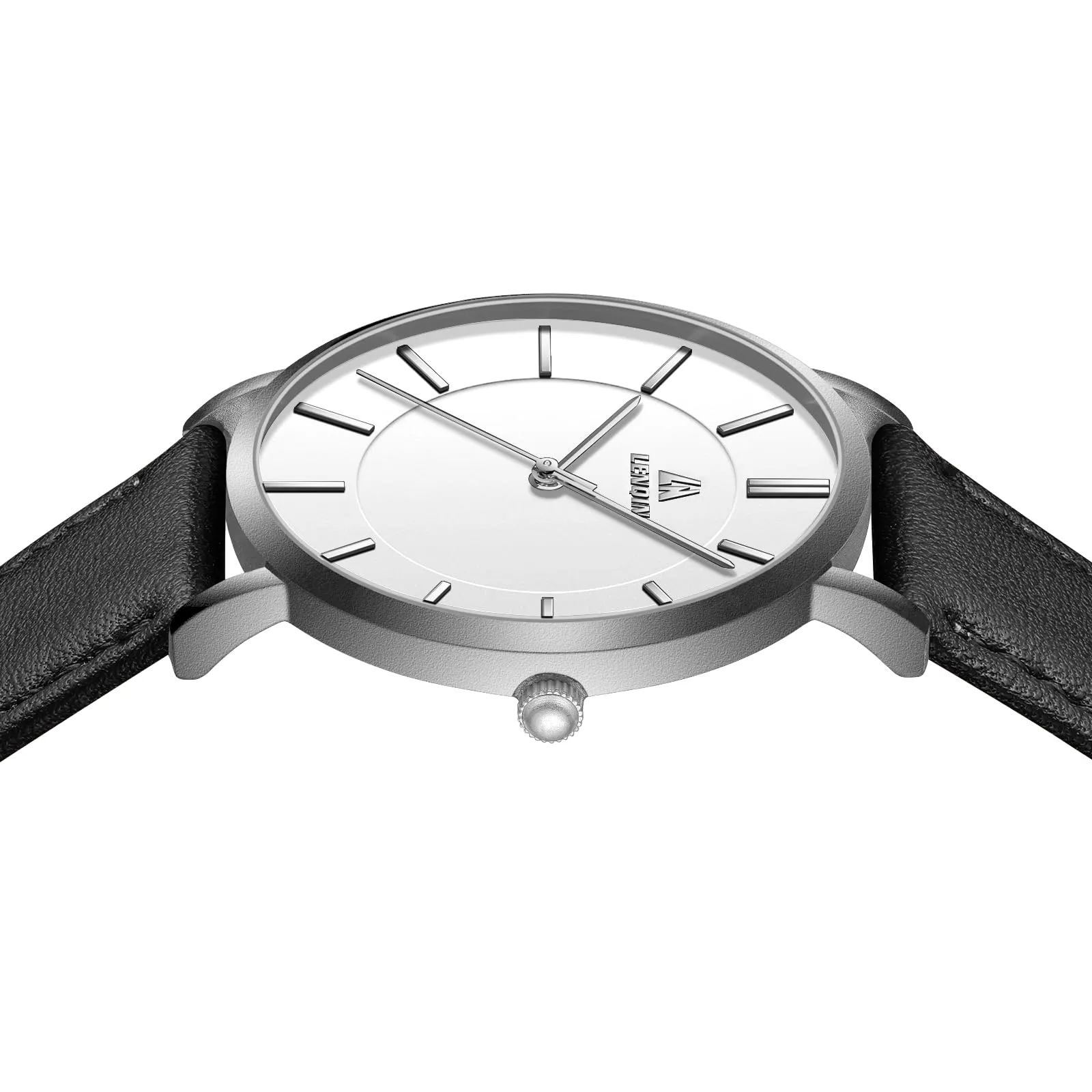 LN LENQIN Orologio Uomo Elegante e Minimalista Cinturino in Vera Pelle Quadrante Sottile Impermeabile Design Classico - immagine 5