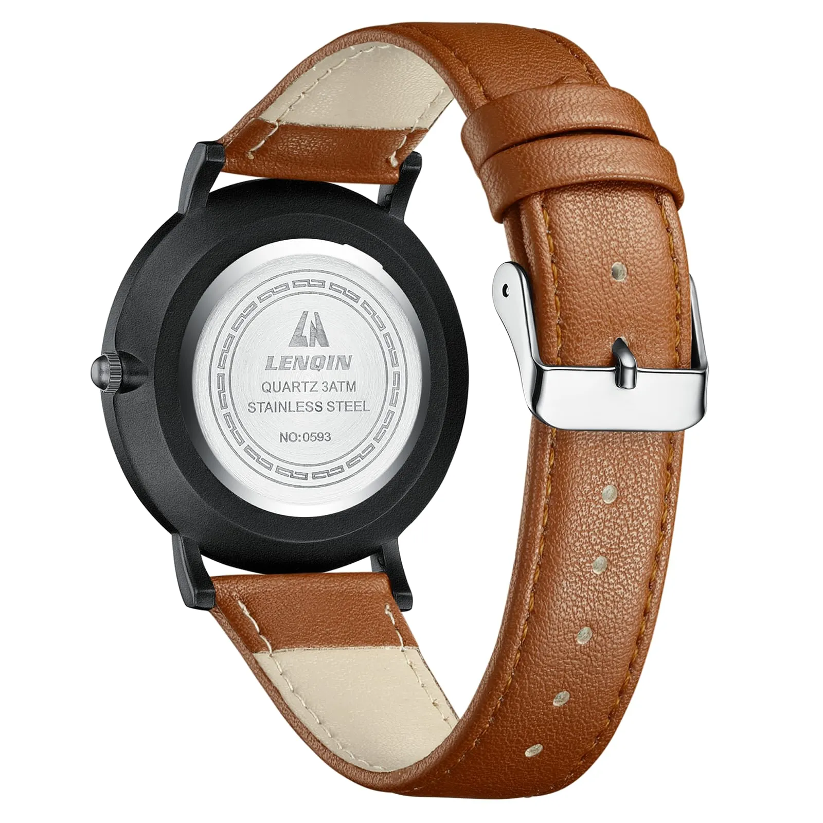 LN LENQIN Orologio Uomo Elegante e Minimalista Cinturino in Vera Pelle Quadrante Sottile Impermeabile Design Classico - immagine 2