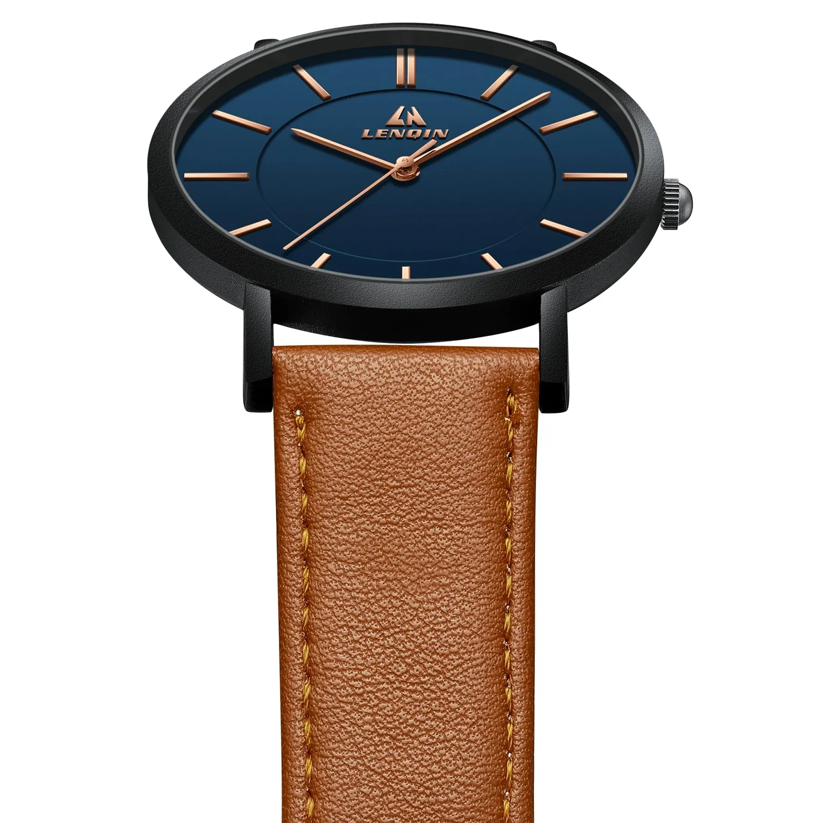 LN LENQIN Orologio Uomo Elegante e Minimalista Cinturino in Vera Pelle Quadrante Sottile Impermeabile Design Classico - immagine 4
