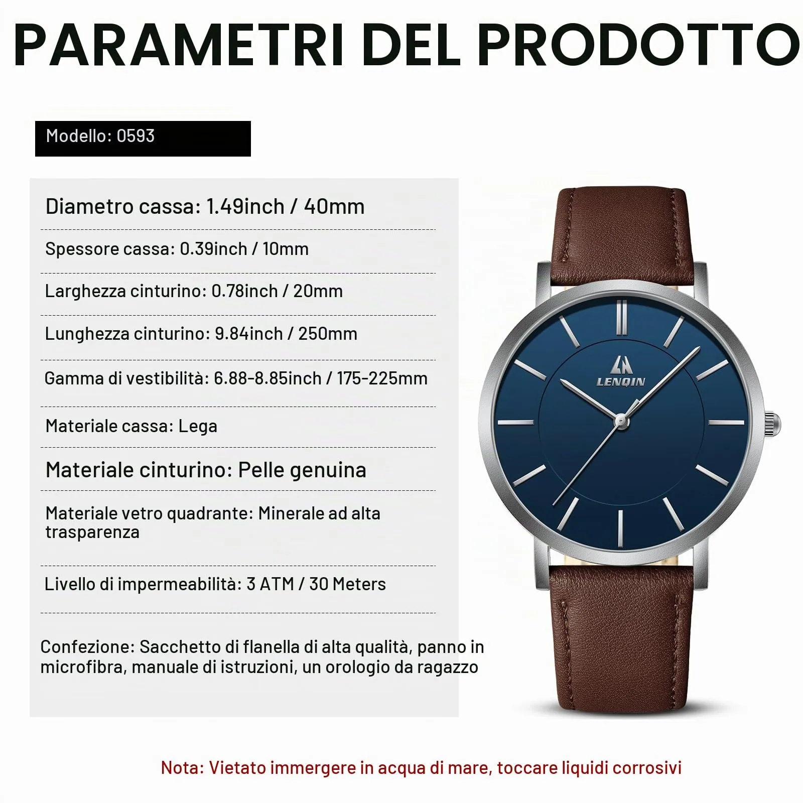 LN LENQIN Orologio Uomo Orologi Polso Uomo Impermeabili Orologi Analogici Al Quarzo Casual Alla Moda Con Data Numeri Romani Cinturino in Pelle - immagine 8