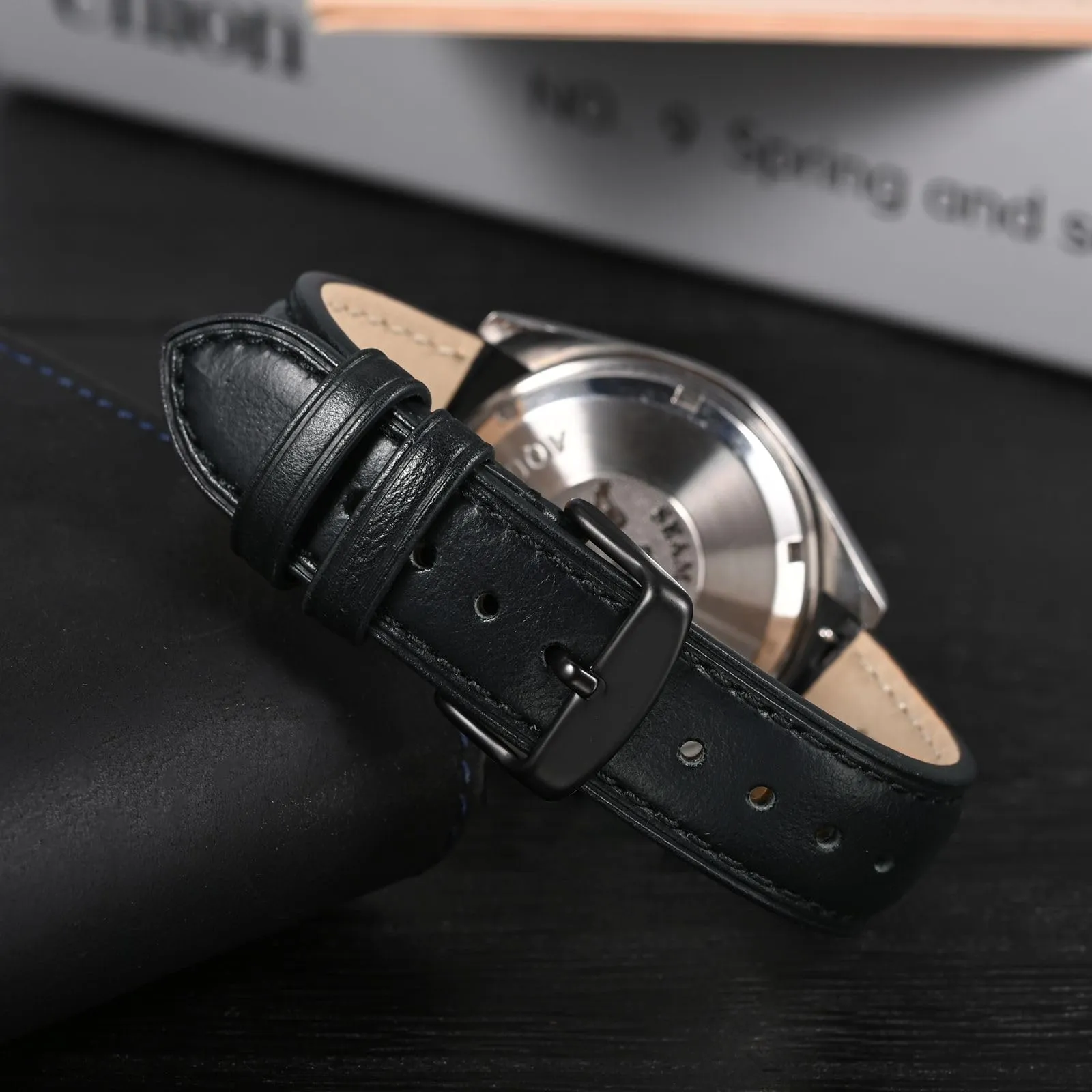 Anbeer Cinturini per orologi in vera pelle a sgancio rapido, cinturini per orologi in pelle di cavallo pazzo per uomini e donne, larghezza della banda 19mm, Fibbia nera - immagine 2