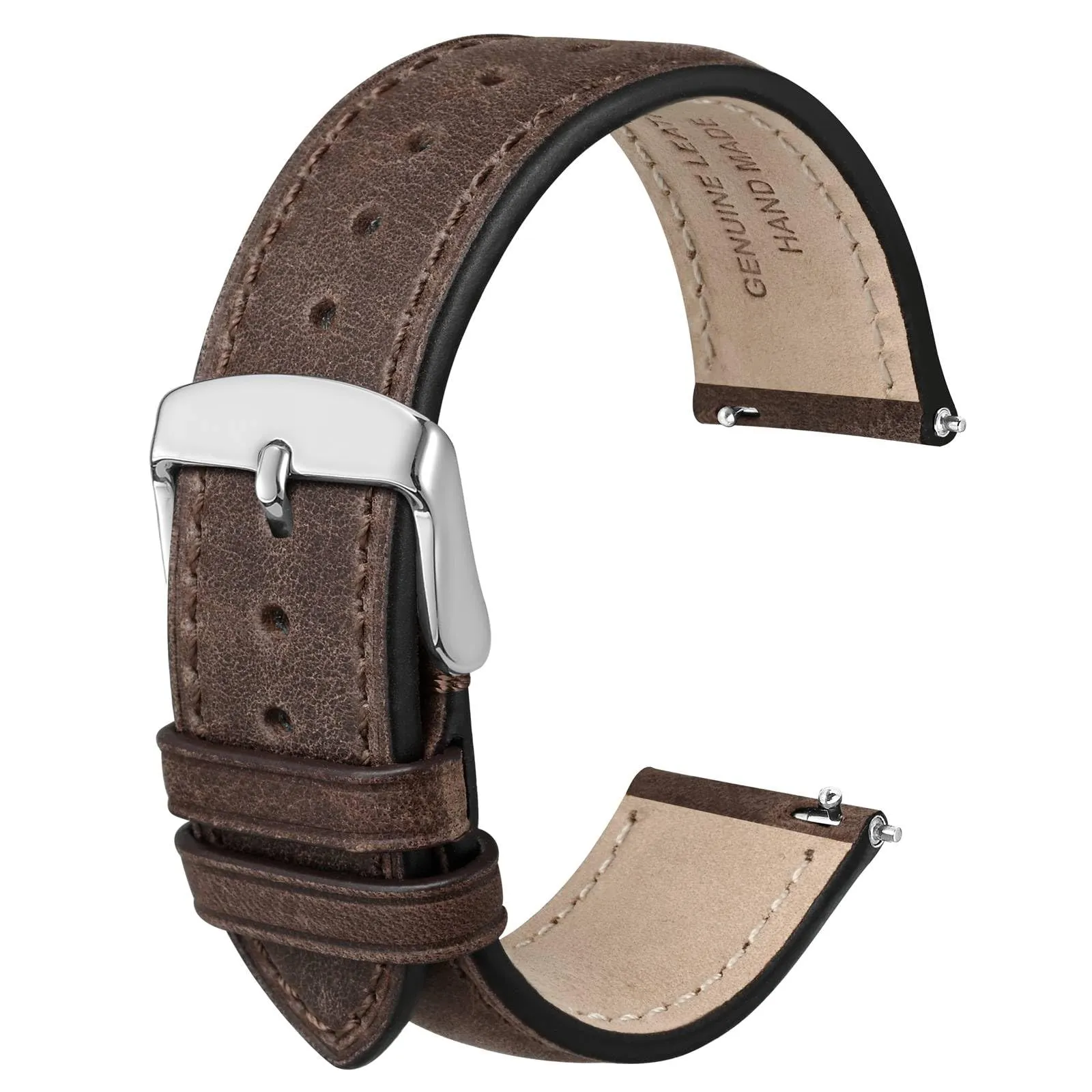 Anbeer Cinturini per orologi in vera pelle a sgancio rapido, cinturini per orologi in pelle di cavallo pazzo per uomini e donne, larghezza della banda 19mm, Fibbia in argento - immagine 1