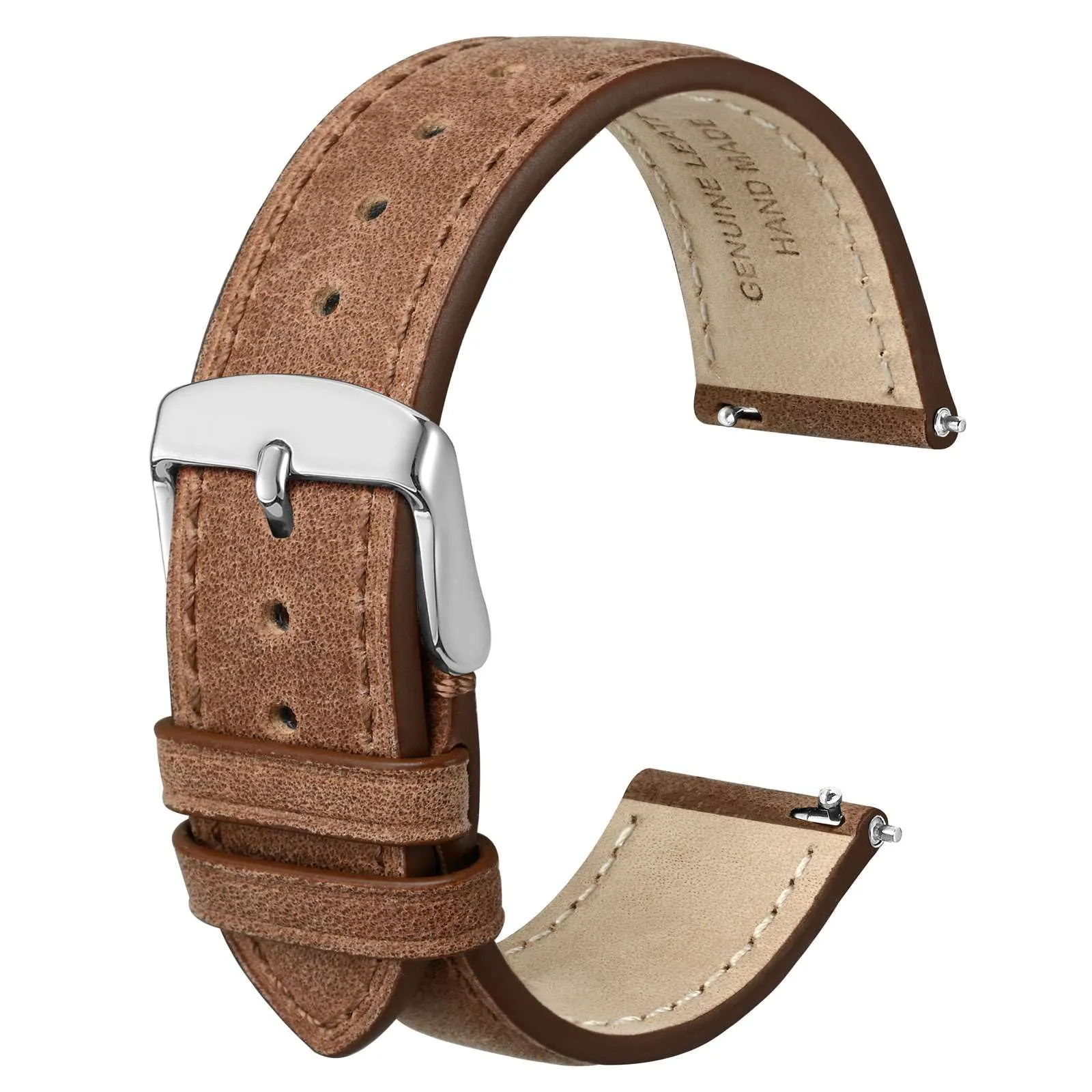 Anbeer Cinturini per orologi in vera pelle a sgancio rapido, cinturini per orologi in pelle di cavallo pazzo per uomini e donne, larghezza della banda 19mm, Fibbia in argento - immagine 1