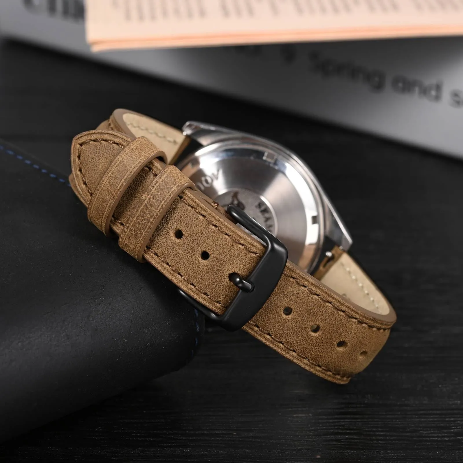 Anbeer Cinturini per orologi in vera pelle a sgancio rapido, cinturini per orologi in pelle di cavallo pazzo per uomini e donne, larghezza della banda 16mm, Fibbia nera - immagine 2