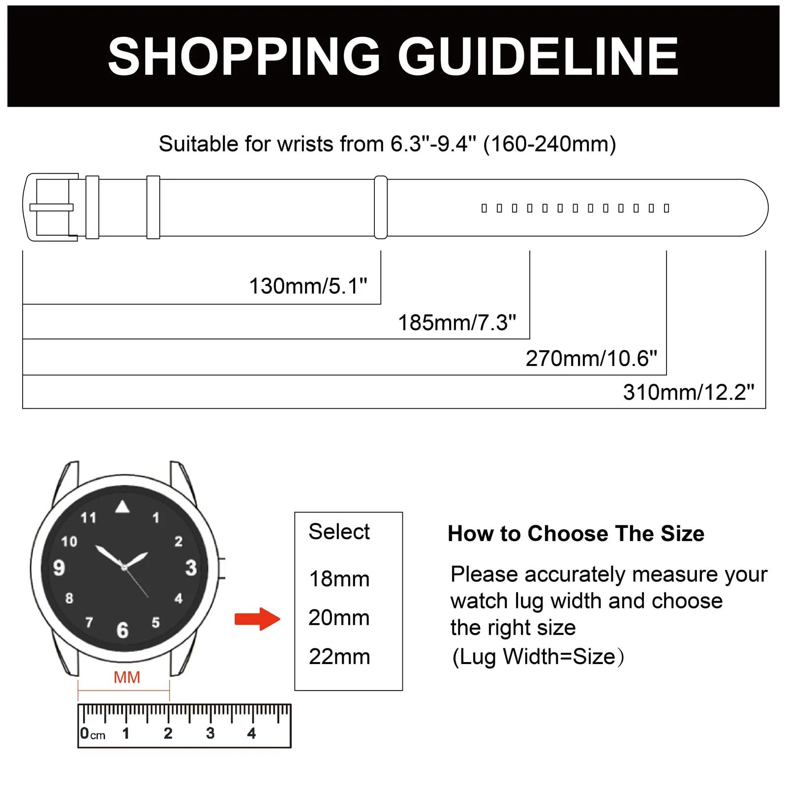 Anbeer Cinturini per orologi in nylon per uomo e donna, cinturino di ricambio militare monoblocco da 18mm con fibbia in acciaio inossidabile nero - immagine 6