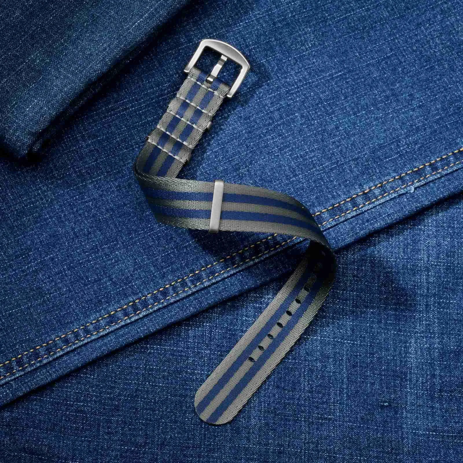Anbeer Cinturini per orologi in nylon per uomo e donna, cinturino di ricambio militare monoblocco da 20mm con fibbia in acciaio inossidabile nero - immagine 3